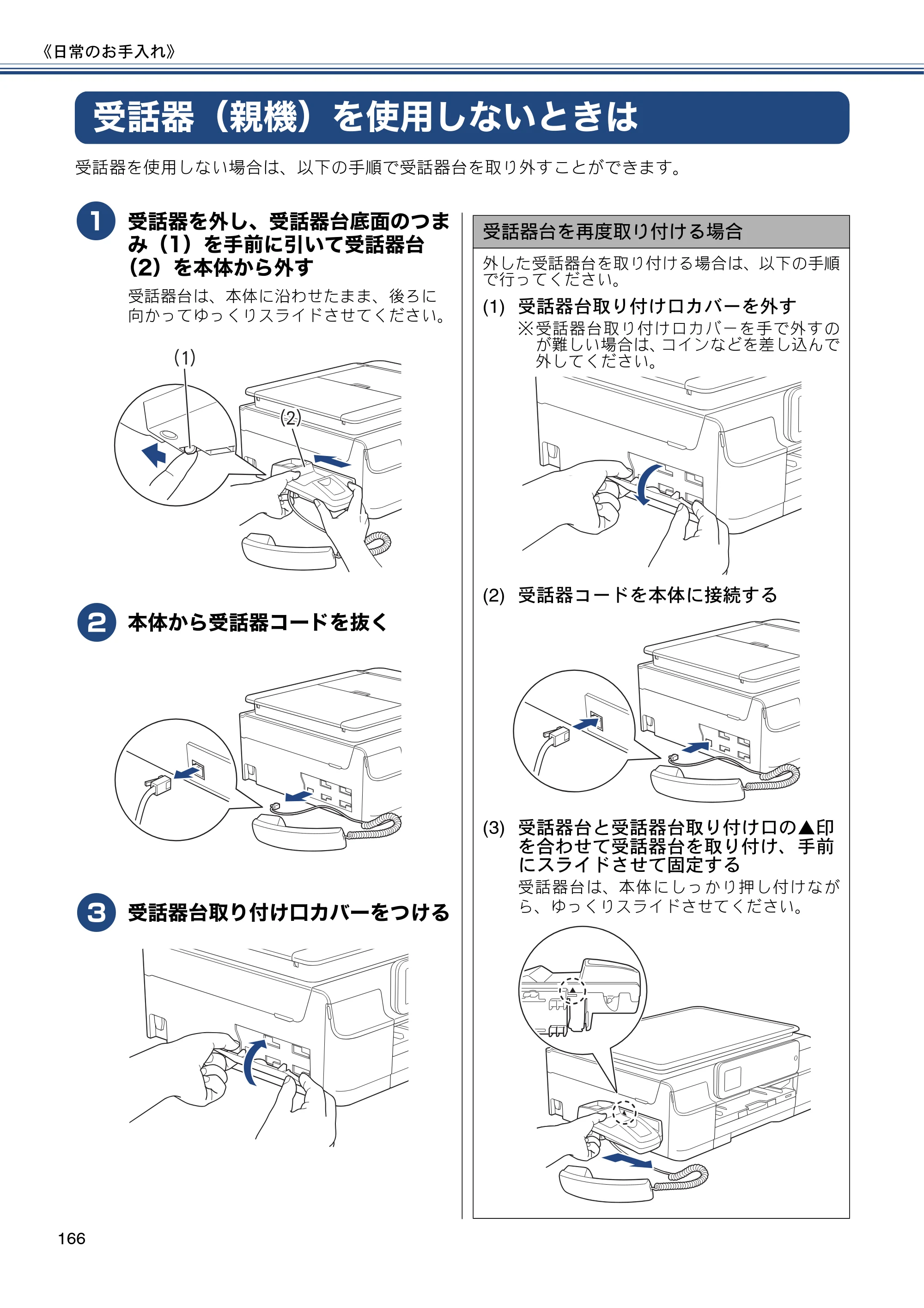 ブラザー MFC-J980DN / MFC-J980DWN ユーザーズガイド ～基本編～ — 受話器（親機）を使用しないときは — 原本ページ — 166ページ