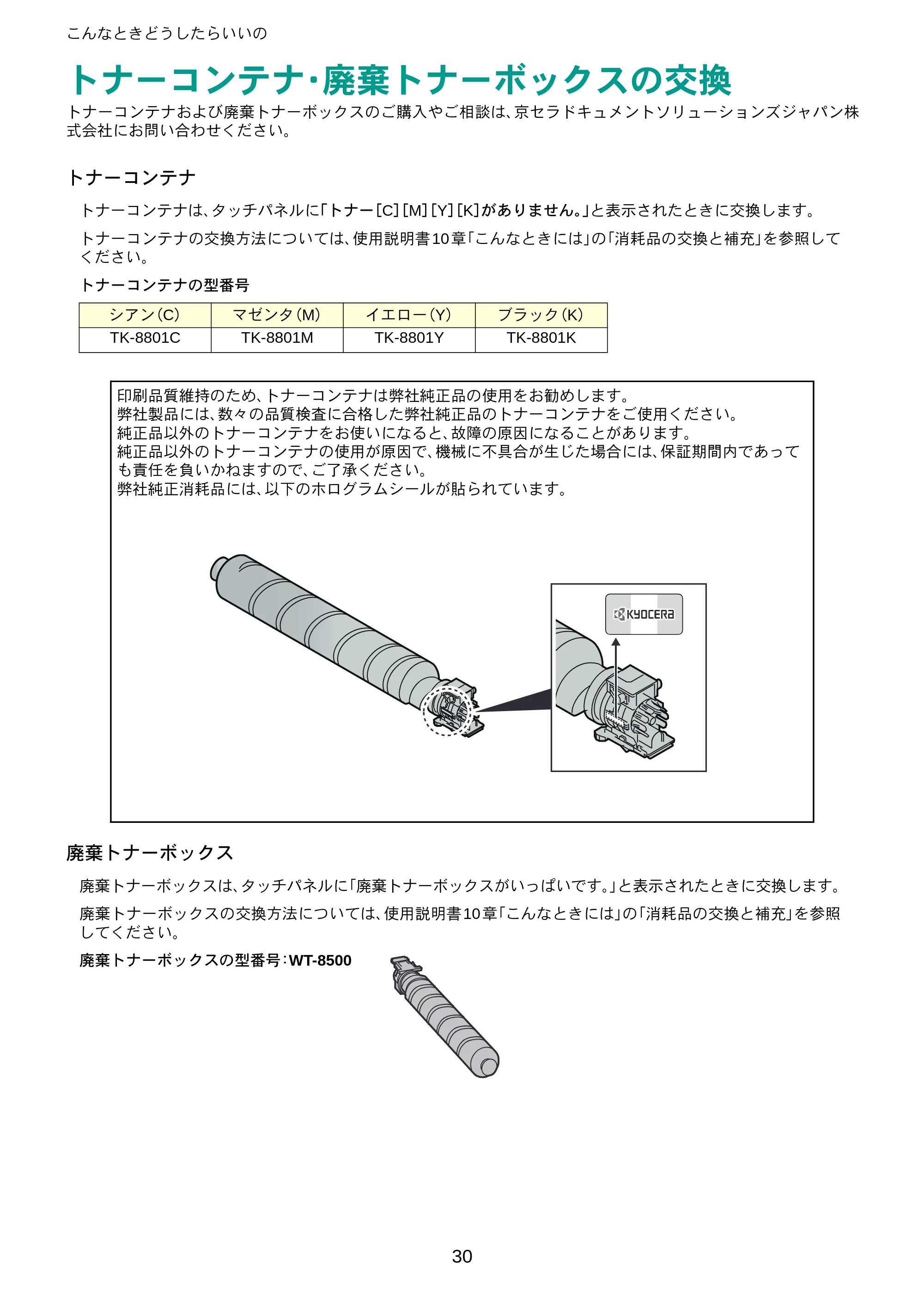 京セラ ECOSYS P8060cdn ECOSYS P8060cdn クイックインストールガイド — トナーコンテナ・廃棄トナーボックスの交換 — 原本ページ — 30ページ