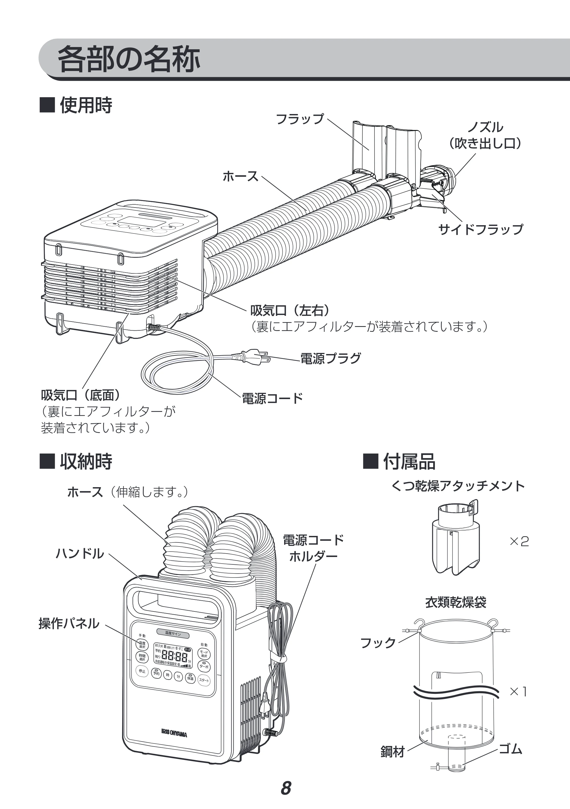 アイリスオーヤマ FK-WH1-CDBM 取扱説明書 — 原本ページ — 8ページ