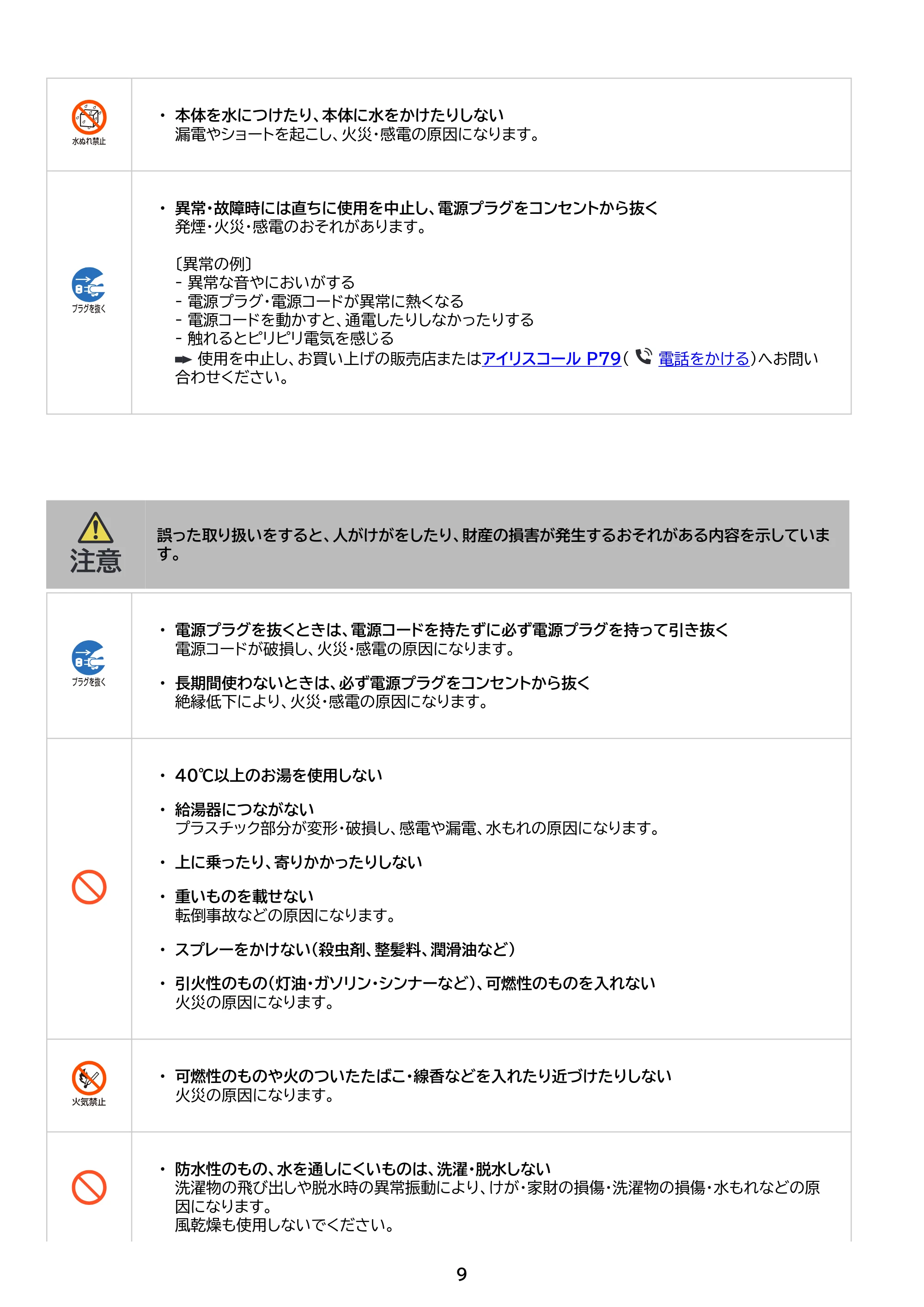 アイリスオーヤマ ITW-H803H 取扱説明書 — 原本ページ — 9ページ