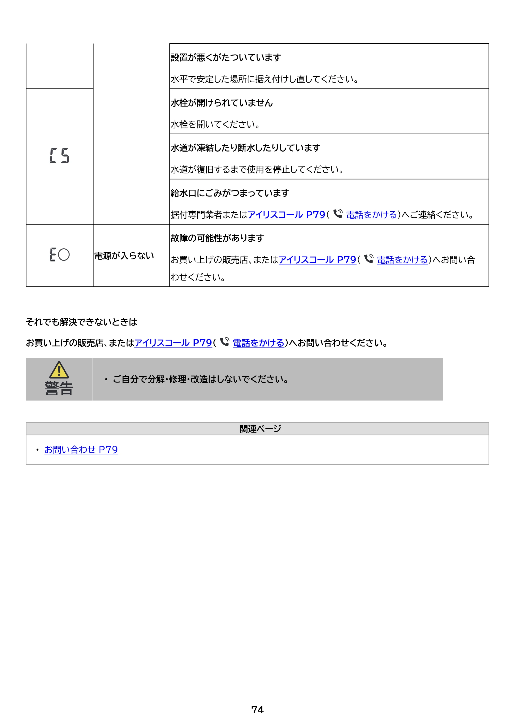 アイリスオーヤマ ITW-H803H 取扱説明書 — 原本ページ — 74ページ