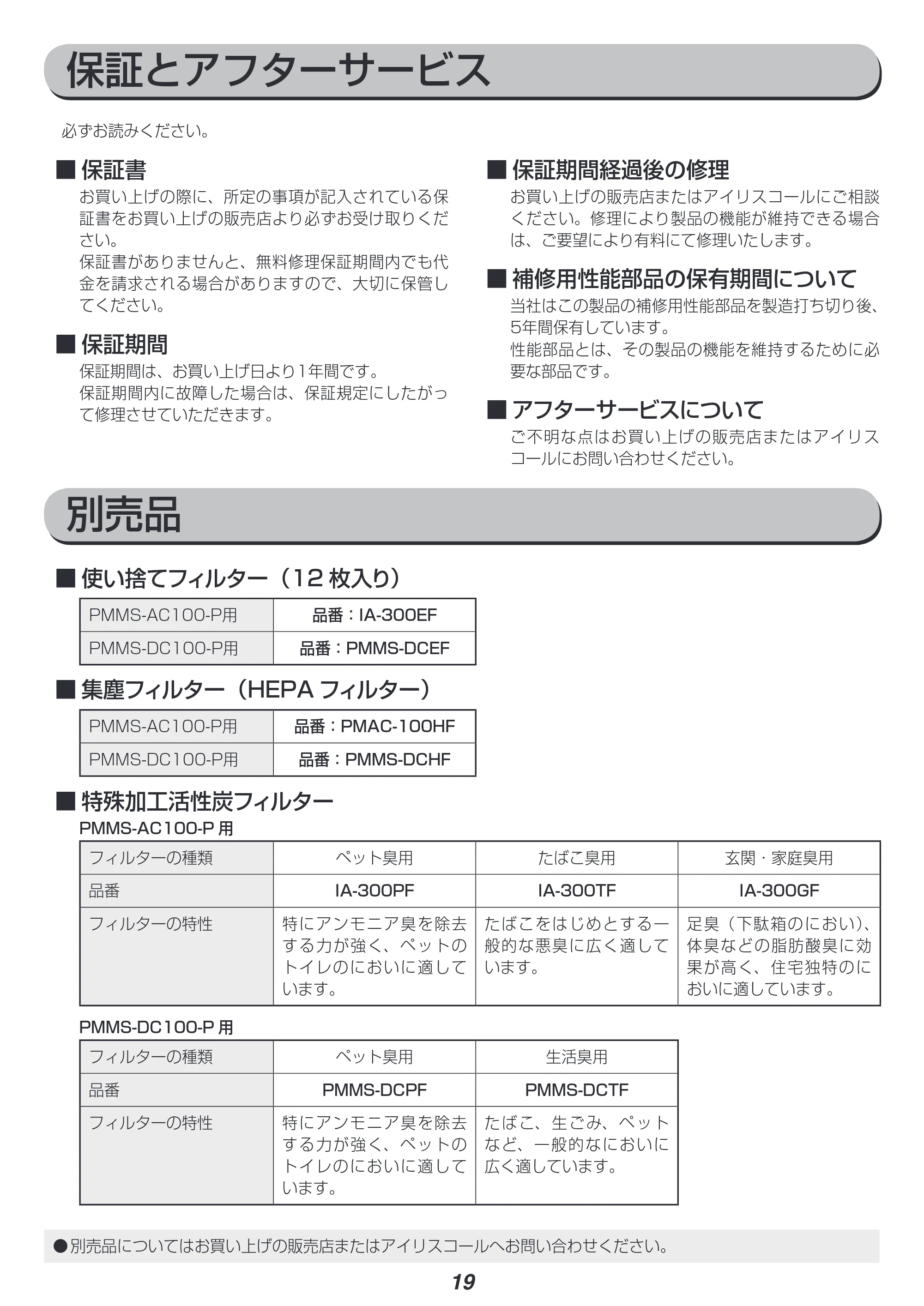 アイリスオーヤマ PM2 / PMMS-AC100 取扱説明書 — 原本ページ — 19ページ