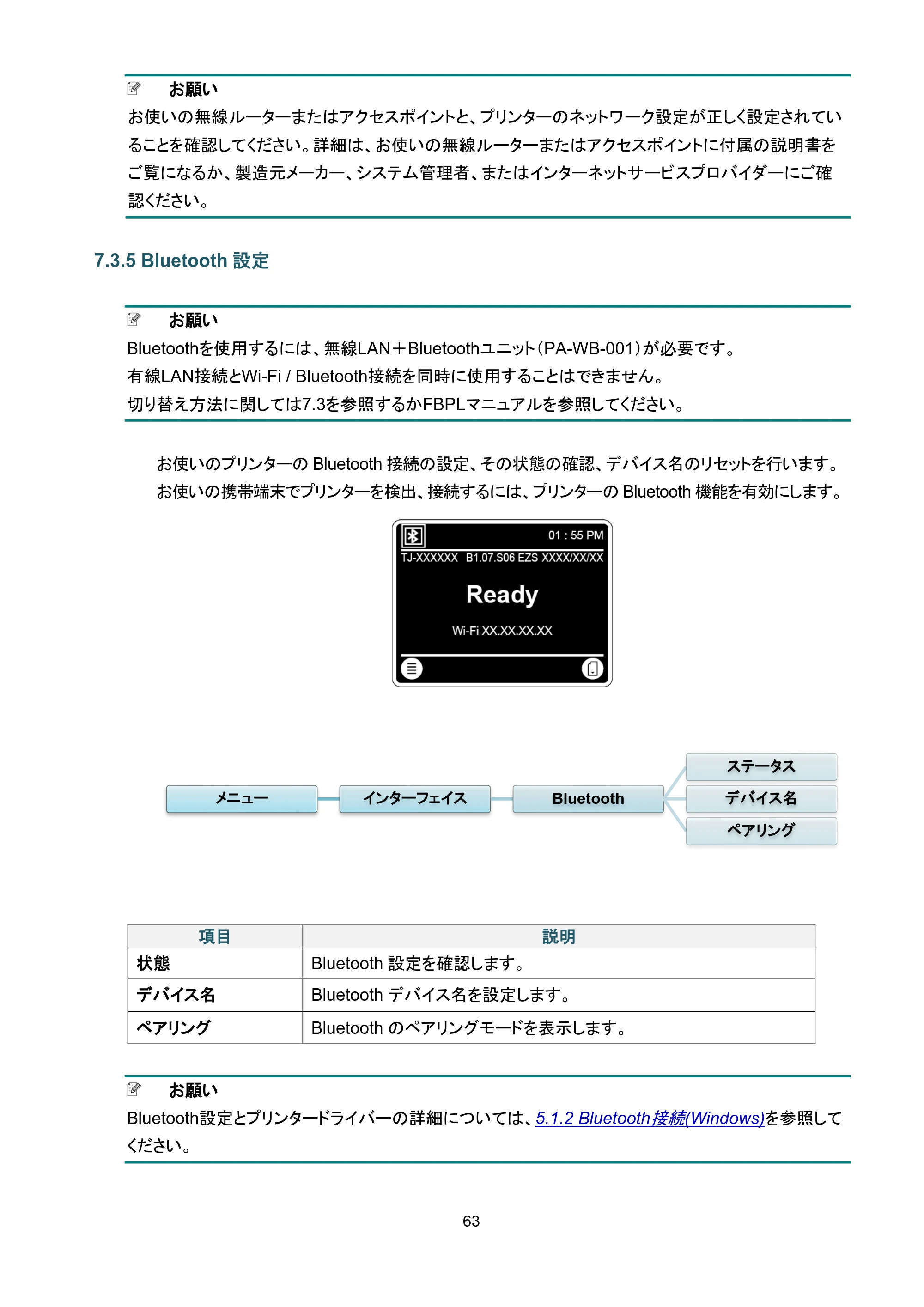 ブラザー TJ-4420TN / TJ-4520TN / TJ-4620TN ユーザーズガイド — 7.3.5 Bluetooth設定 — 原本ページ — 67ページ