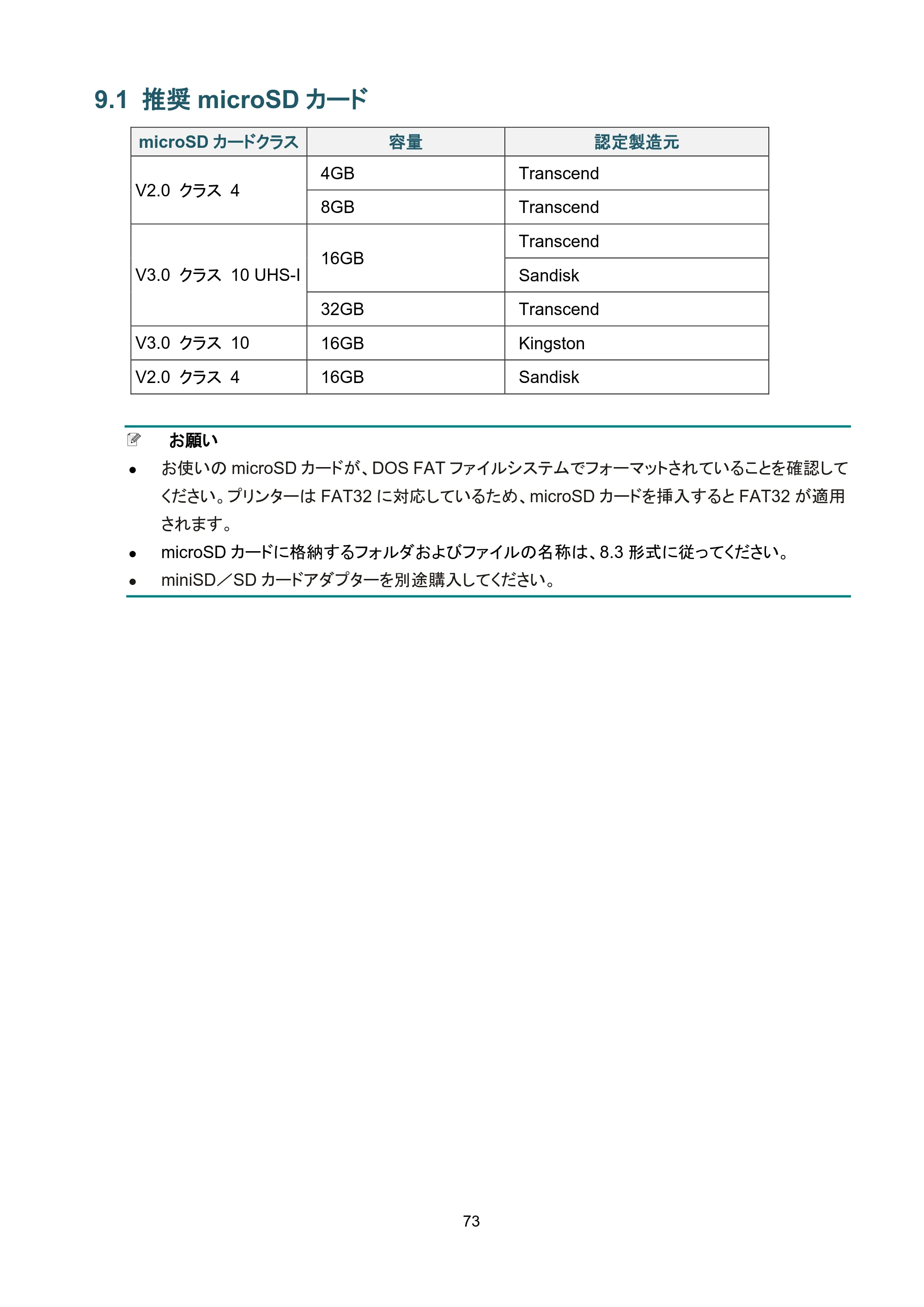 ブラザー TJ-4420TN / TJ-4520TN / TJ-4620TN ユーザーズガイド — 9.1 推奨microSDカード — 原本ページ — 77ページ