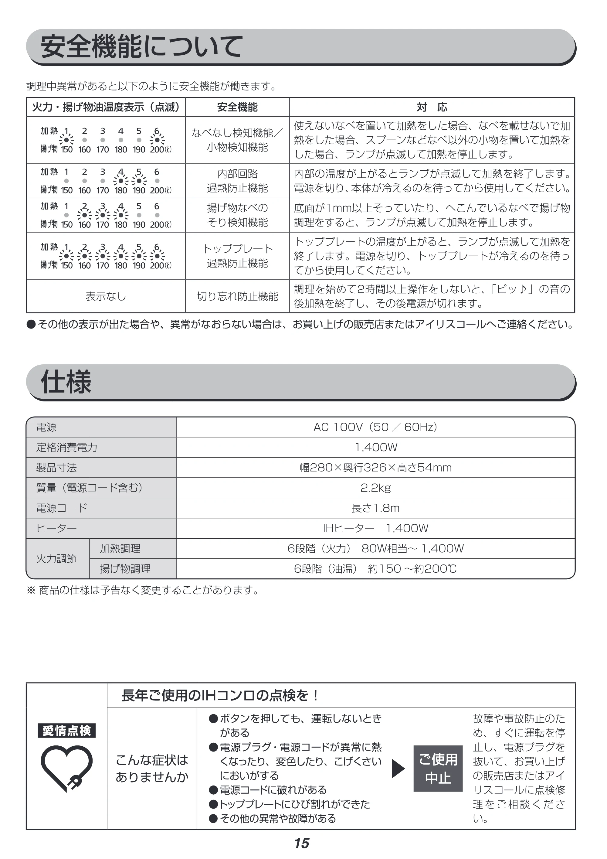 アイリスオーヤマ IHK-T37 取扱説明書 — 原本ページ — 15ページ