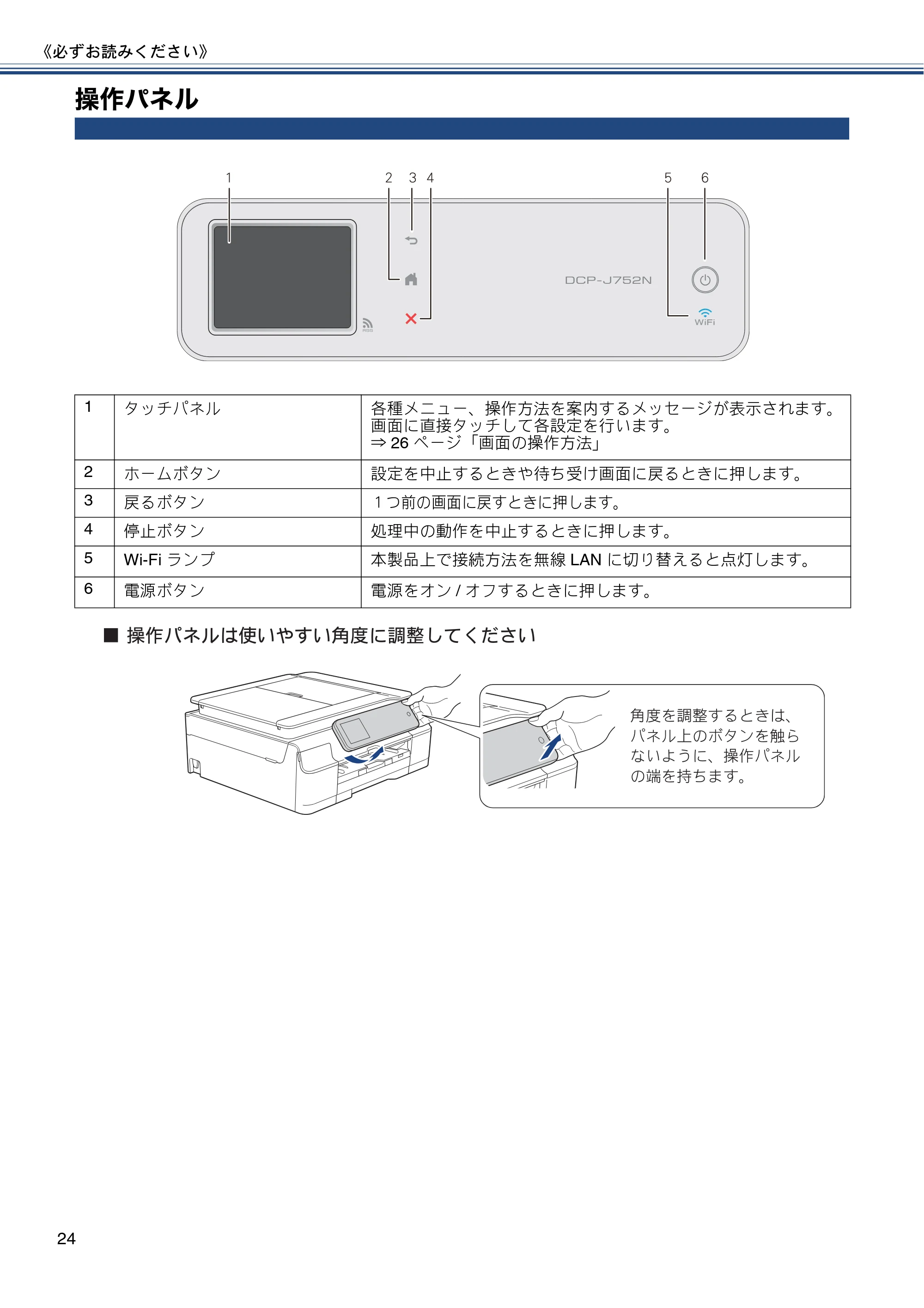 ブラザー DCP-J552N / DCP-J552N-ECO / DCP-J752N / DCP-J952N-B/W/ECO ユーザーズガイド ~基本編~ — 操作パネル — 原本ページ — 24ページ