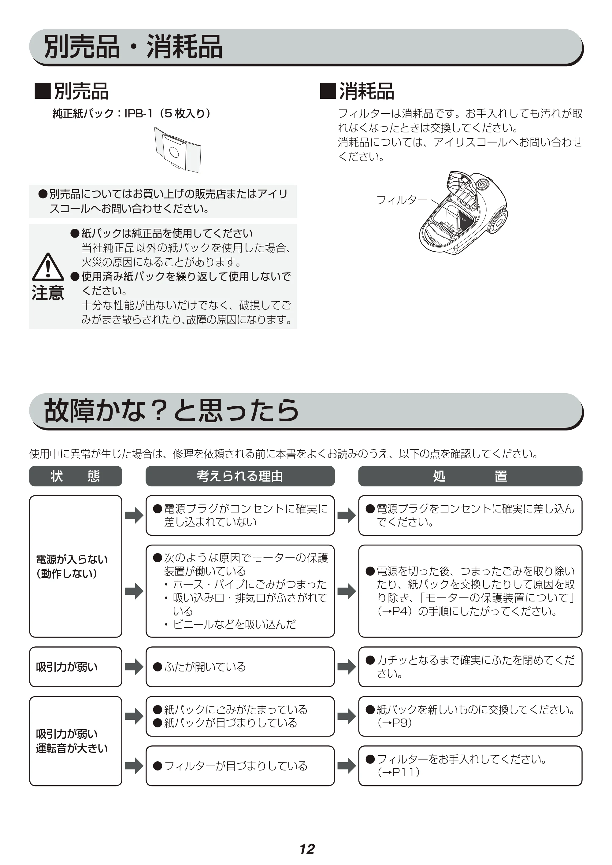 アイリスオーヤマ KIC-BTP2 取扱説明書 — 原本ページ — 12ページ