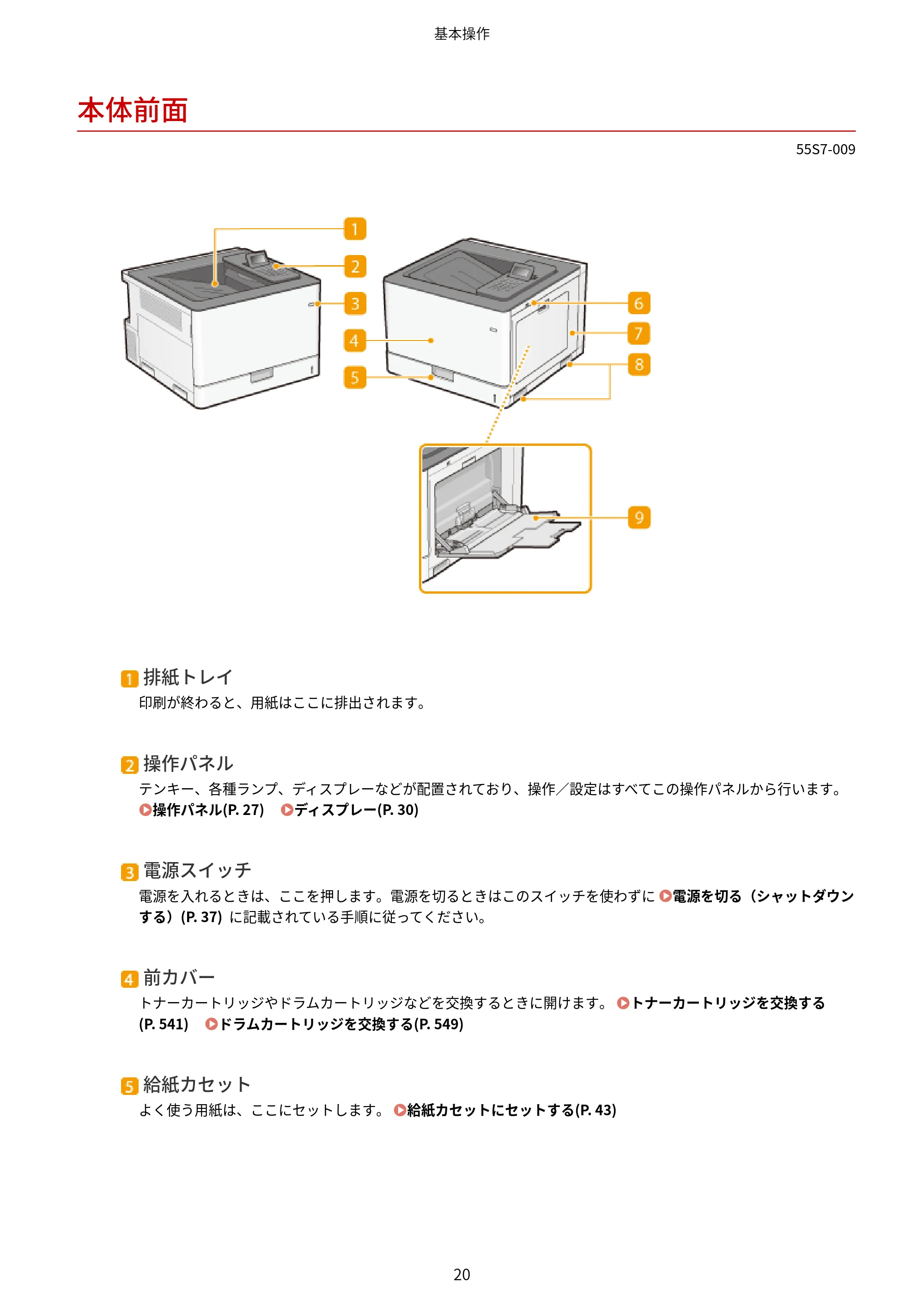 キヤノン LBP853Ci/LBP852Ci/LBP851C ユーザーズガイド 2020年9月9日掲載(PDF:9.12MB) — 本体前面 — 原本ページ — 26ページ