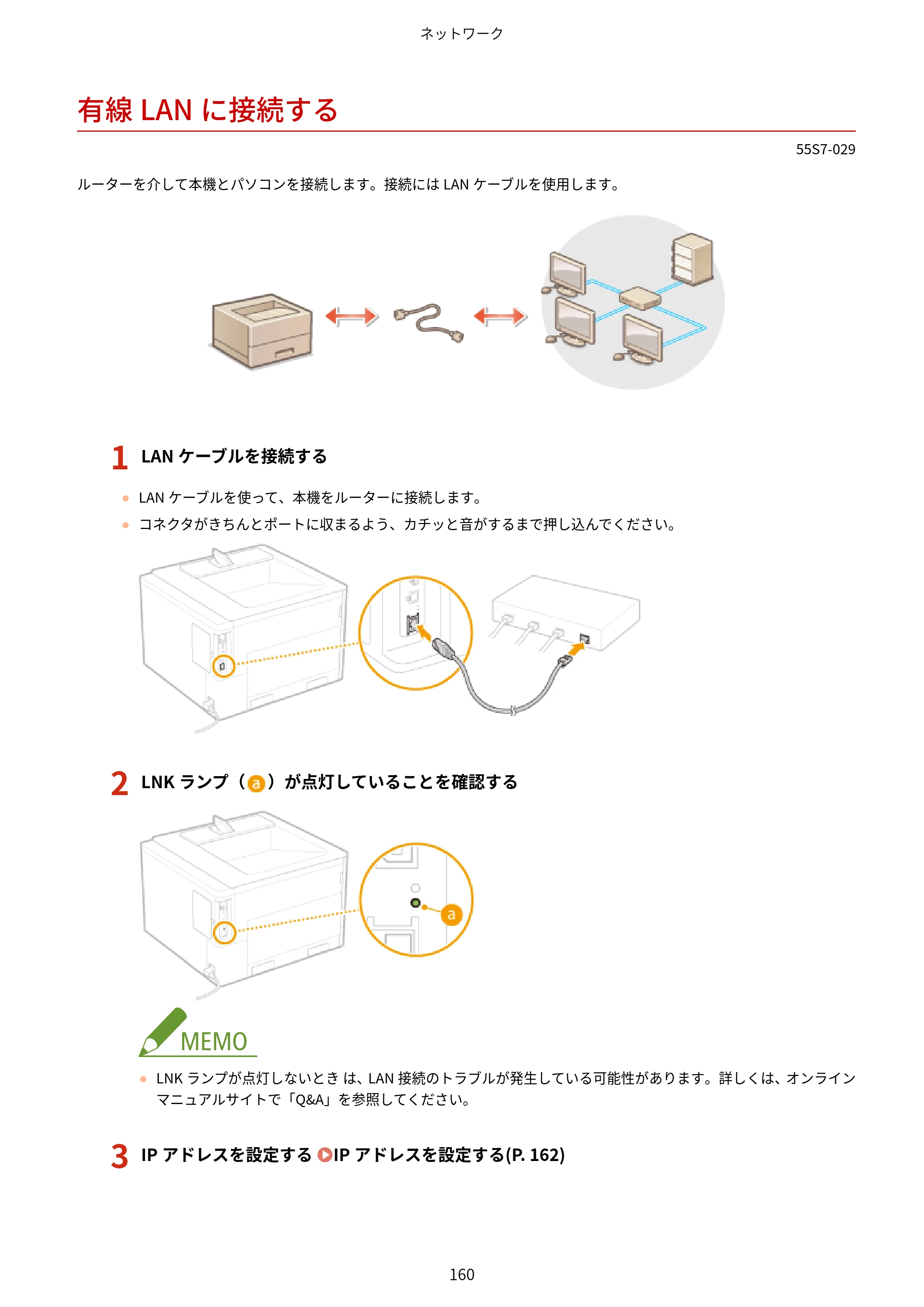 キヤノン LBP853Ci/LBP852Ci/LBP851C ユーザーズガイド 2020年9月9日掲載（PDF：9.12MB） — 有線LANに接続する — 原本ページ — 166ページ