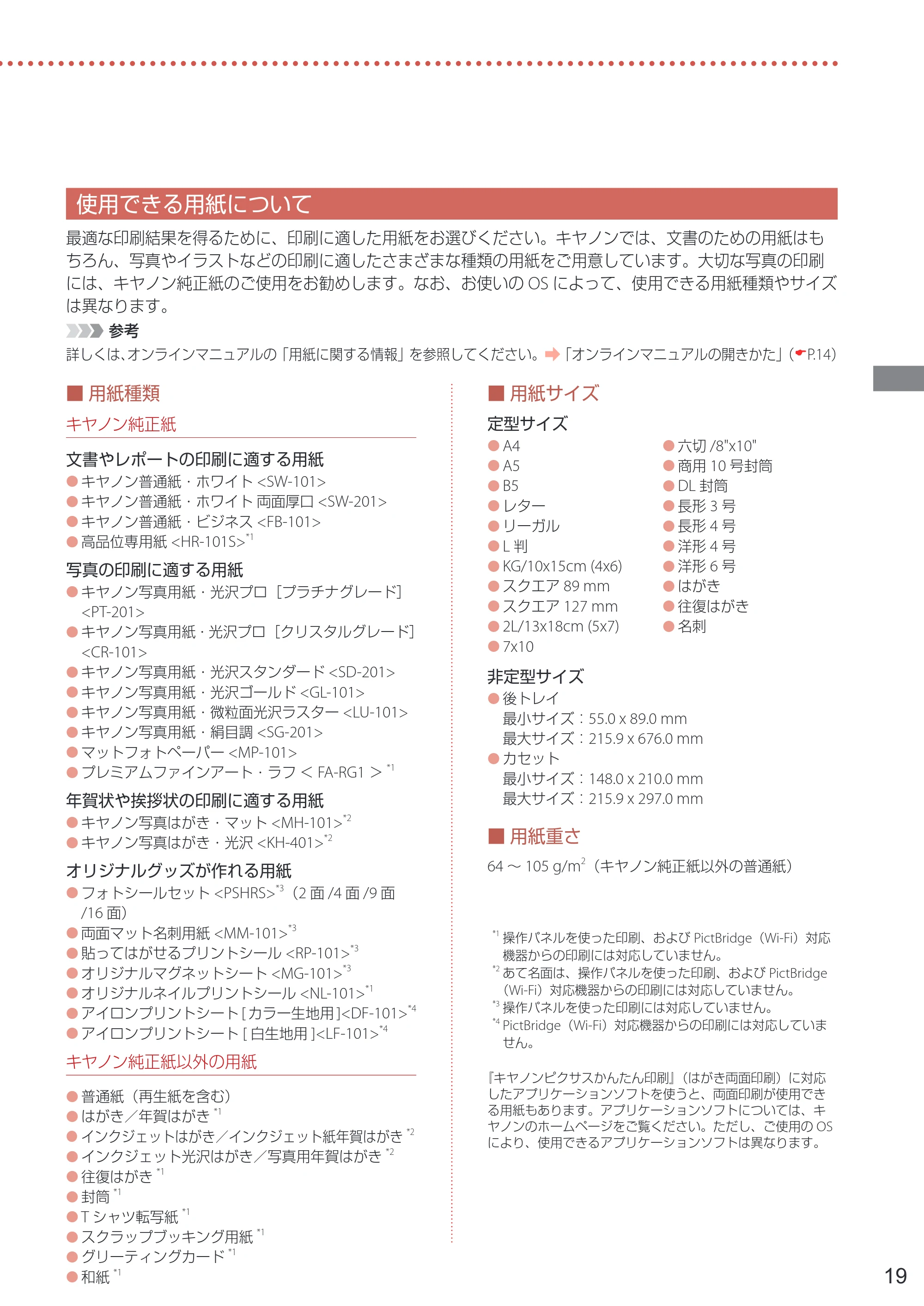 キヤノン PIXUS XK90 設置・基本操作マニュアル 2020年8月27日掲載（PDF：6.70MB） — 使用できる用紙について — 原本ページ — 21ページ