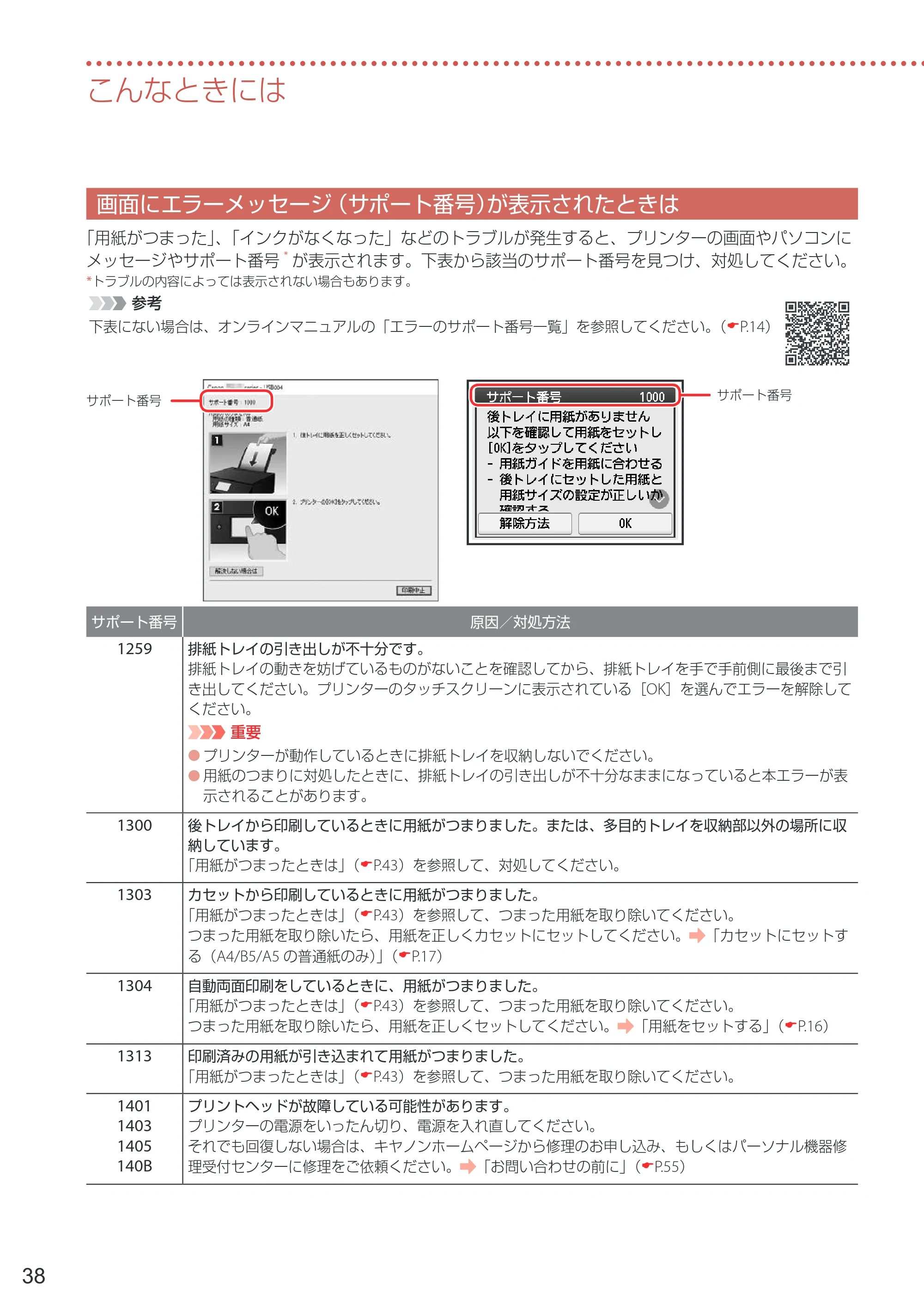キヤノン PIXUS XK90 設置・基本操作マニュアル 2020年8月27日掲載（PDF：6.70MB） — 画面にエラーメッセージ（サポート番号）が表示されたときは — 原本ページ — 40ページ