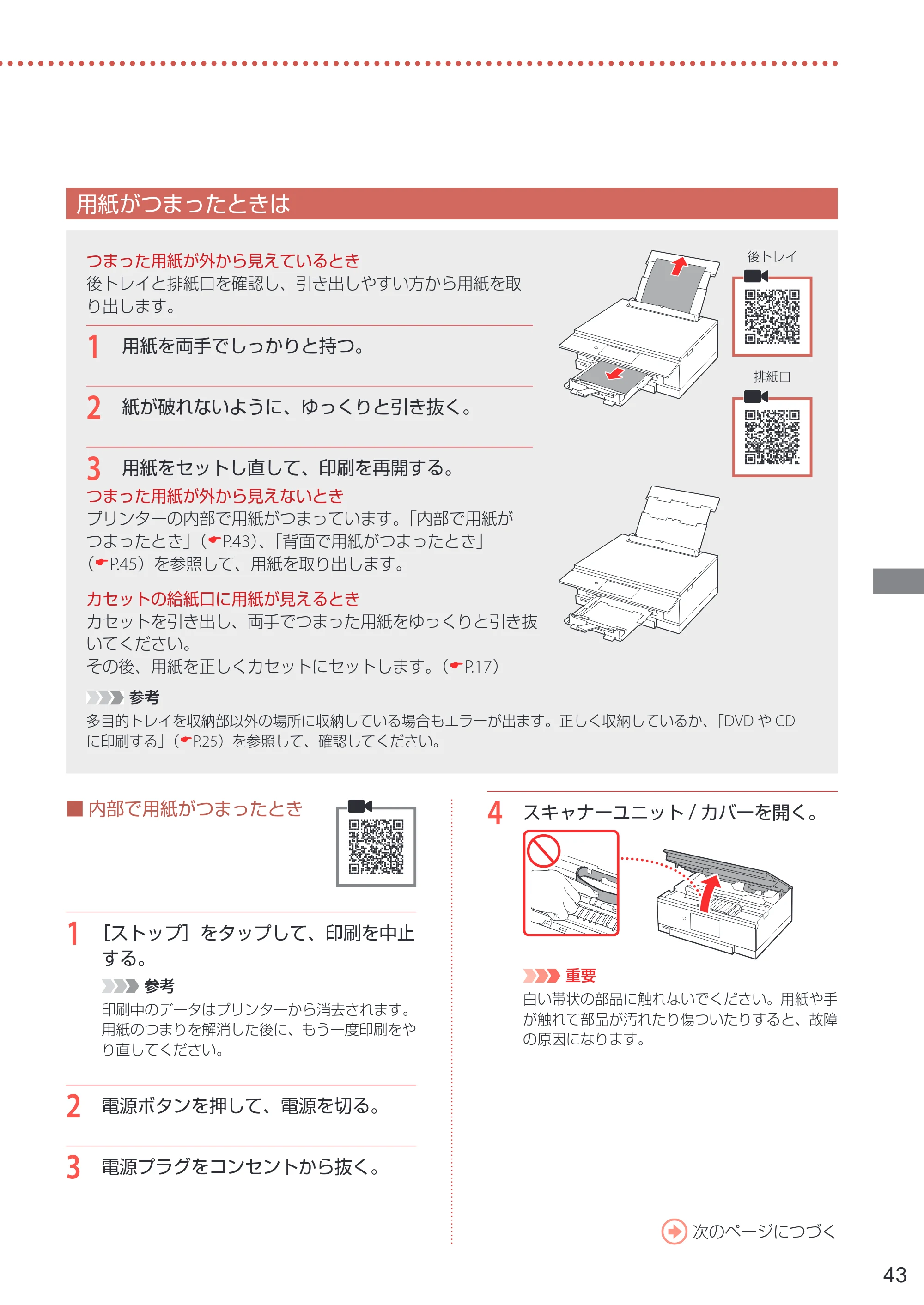 キヤノン PIXUS XK90 設置・基本操作マニュアル 2020年8月27日掲載（PDF：6.70MB） — 用紙がつまったときは — 原本ページ — 45ページ