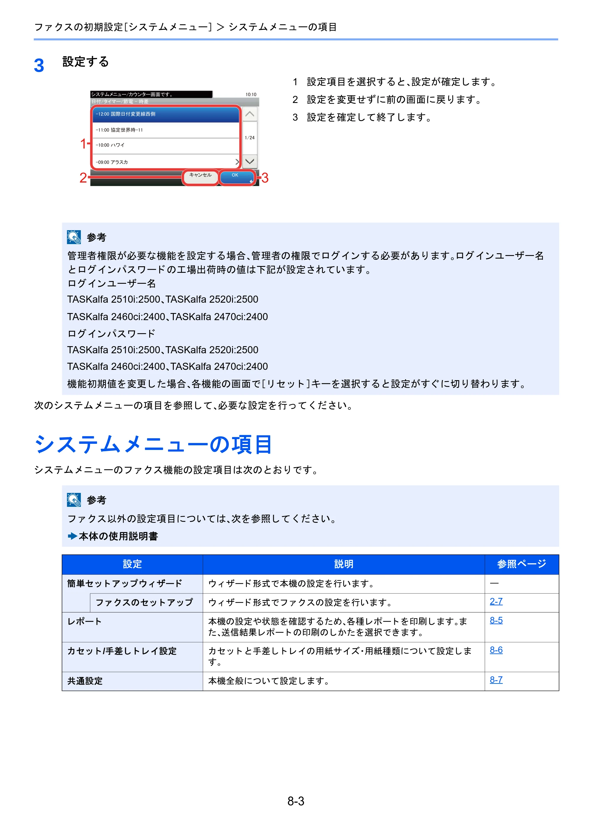 京セラ TASKalfa 2460ci/2460ci+ / TASKalfa 2470ci/2470ci+ / TASKalfa 2510i/2510i+ TASKalfa 2520i/2520i+/2510i/2510i+ FAXSystem13 使用説明書 — システムメニューの項目 — 原本ページ — 148ページ