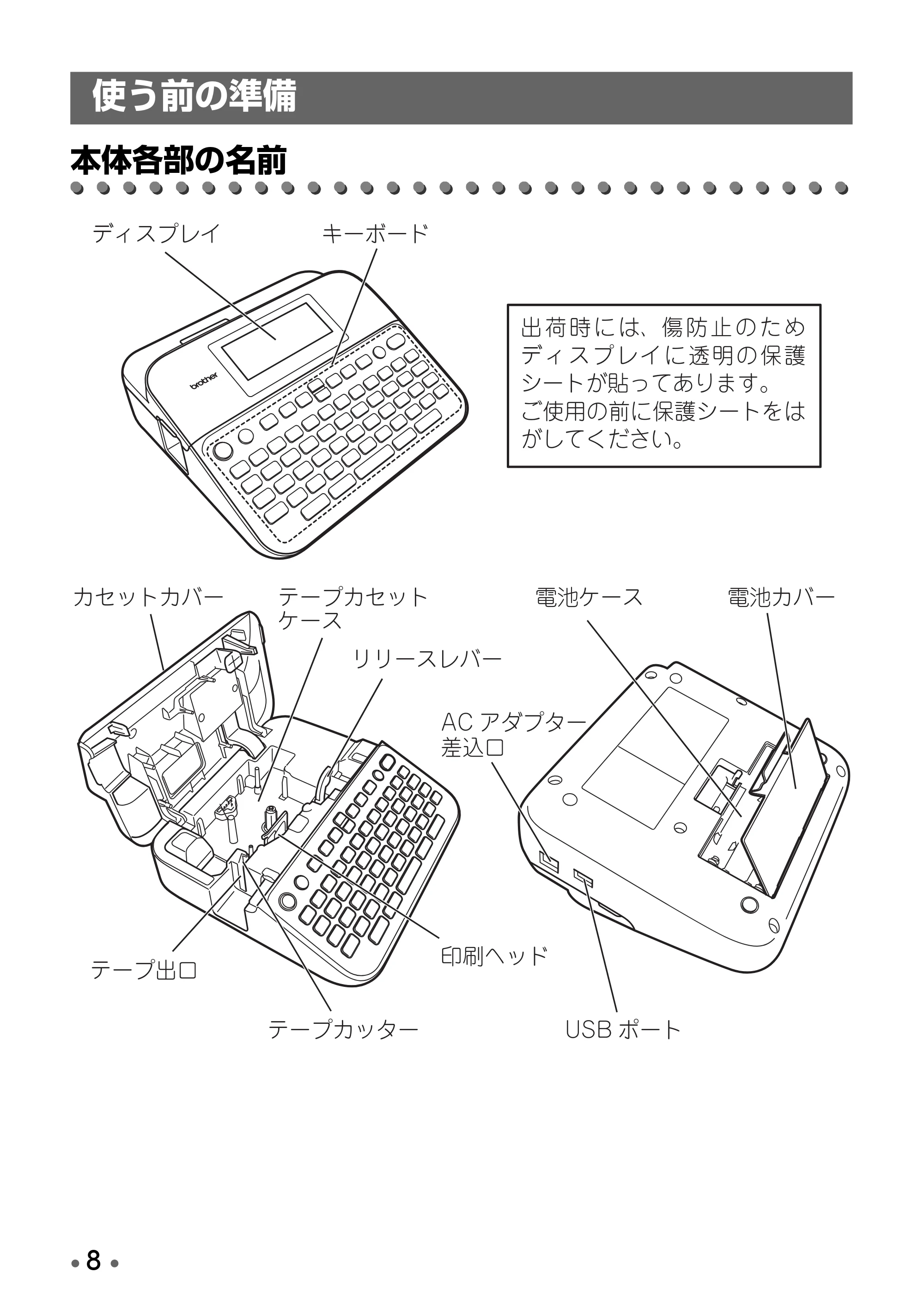 ブラザー PT-D600 取扱説明書 — 使う前の準備 — 原本ページ — 10ページ
