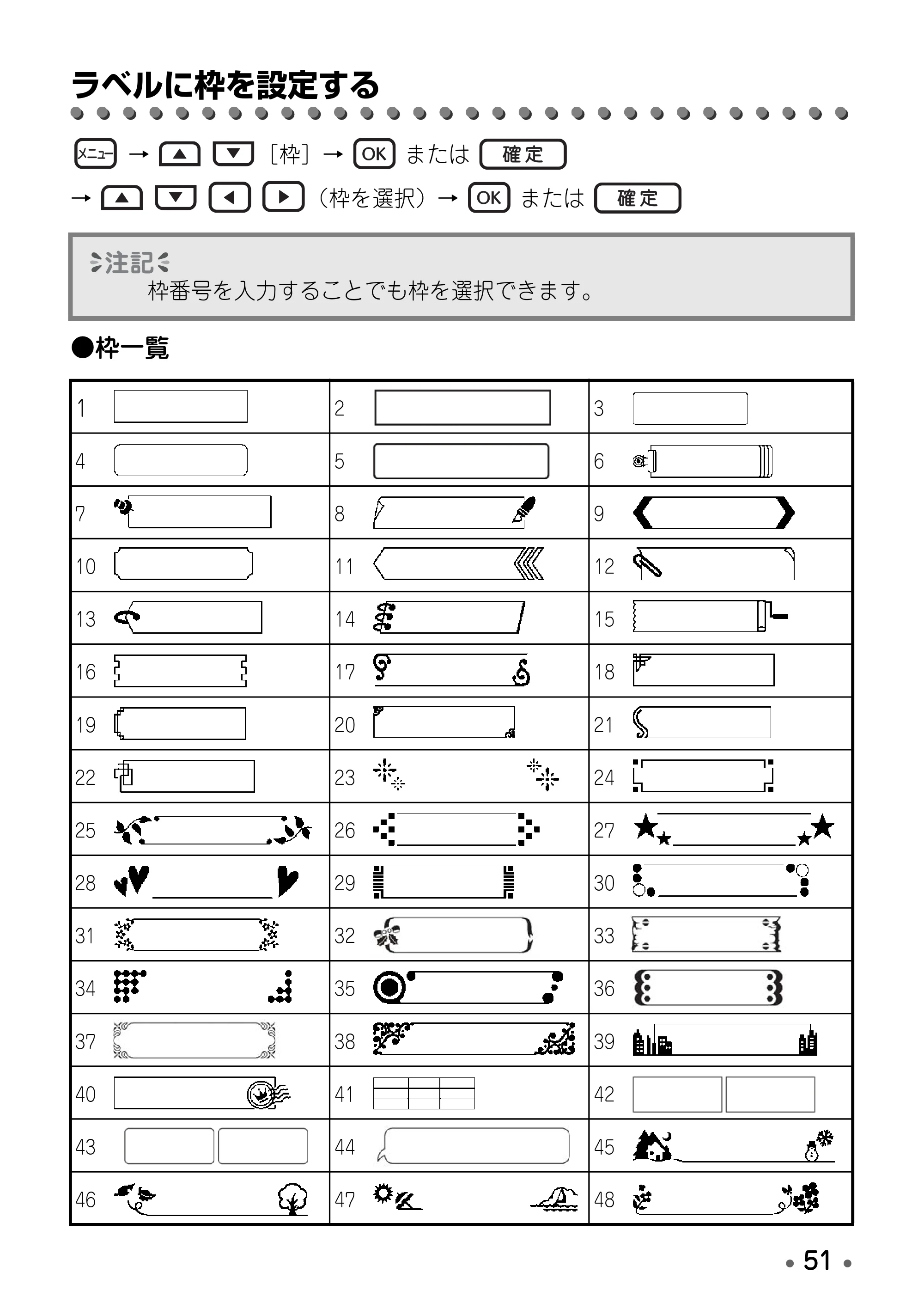 ブラザー PT-D600 取扱説明書 — ラベルに枠を設定する — 原本ページ — 53ページ