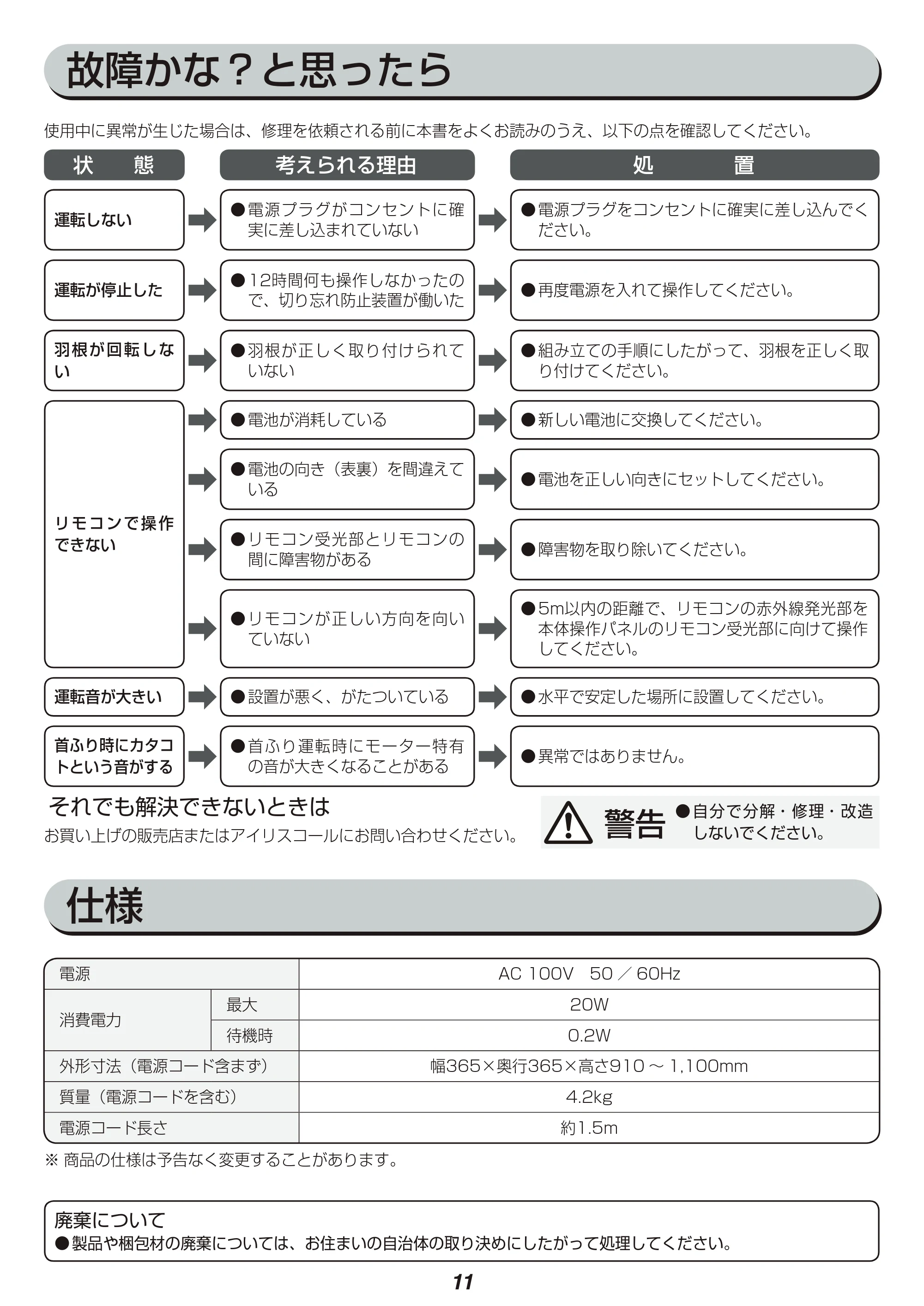 アイリスオーヤマ LFD-305H 取扱説明書 — 原本ページ — 11ページ