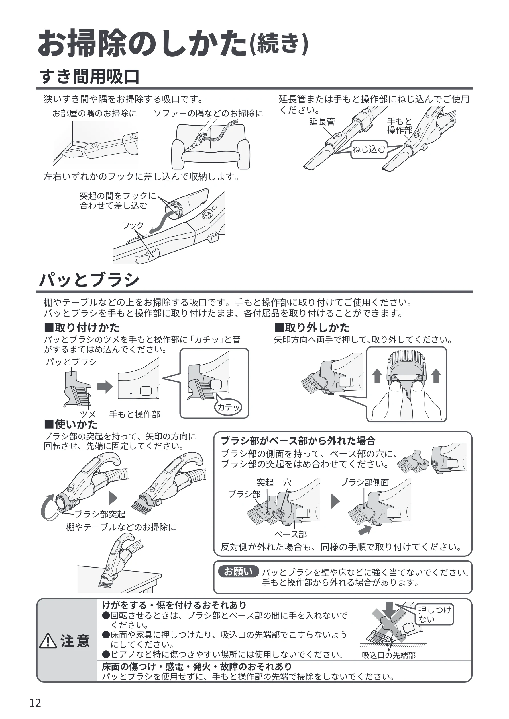 日立 CV-SP300R 取扱説明書 — お掃除のしかた(続き) — 図版 12-1 — 12ページ