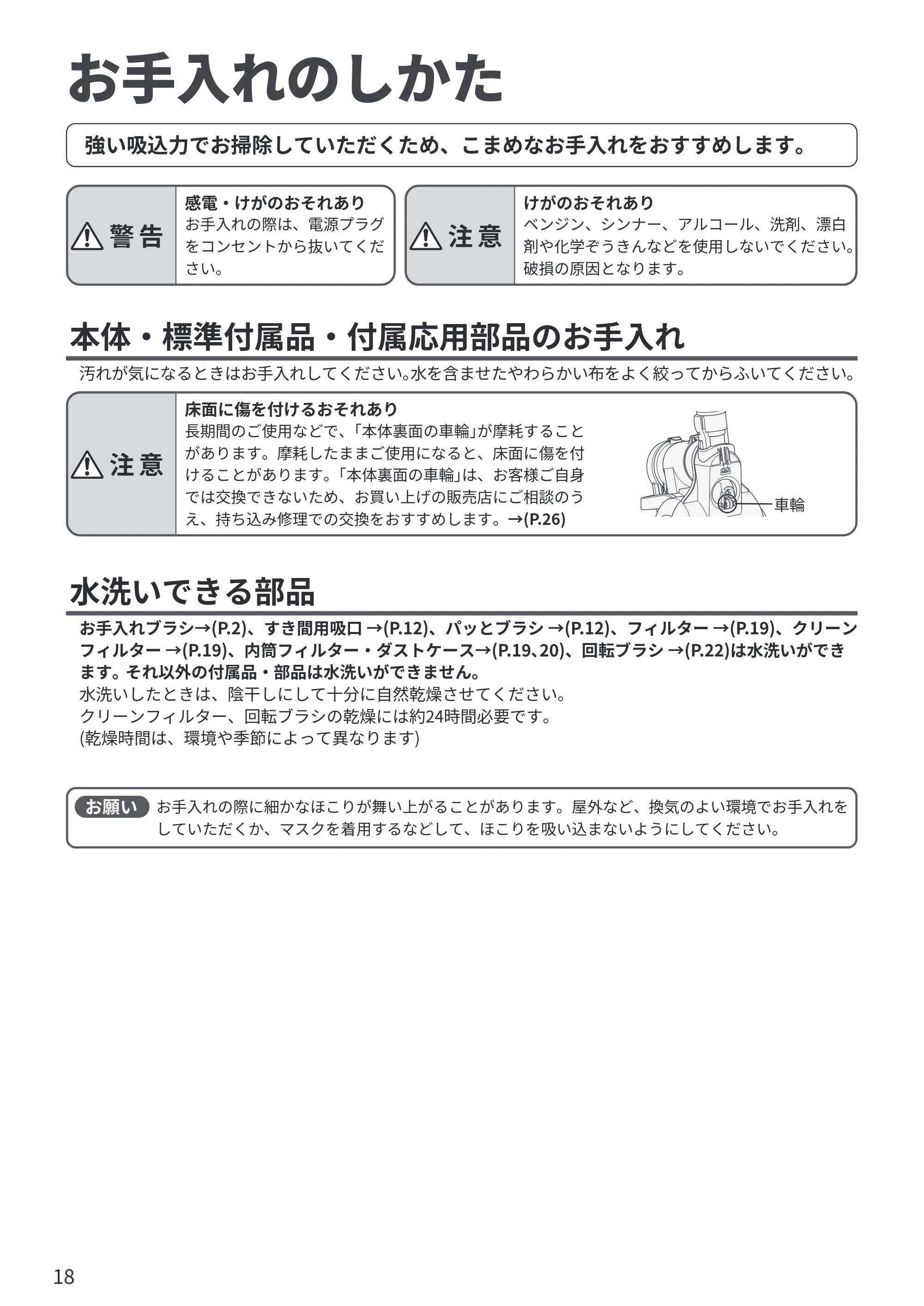 日立 CV-SP300R 取扱説明書 — お手入れのしかた — 原本ページ — 18ページ