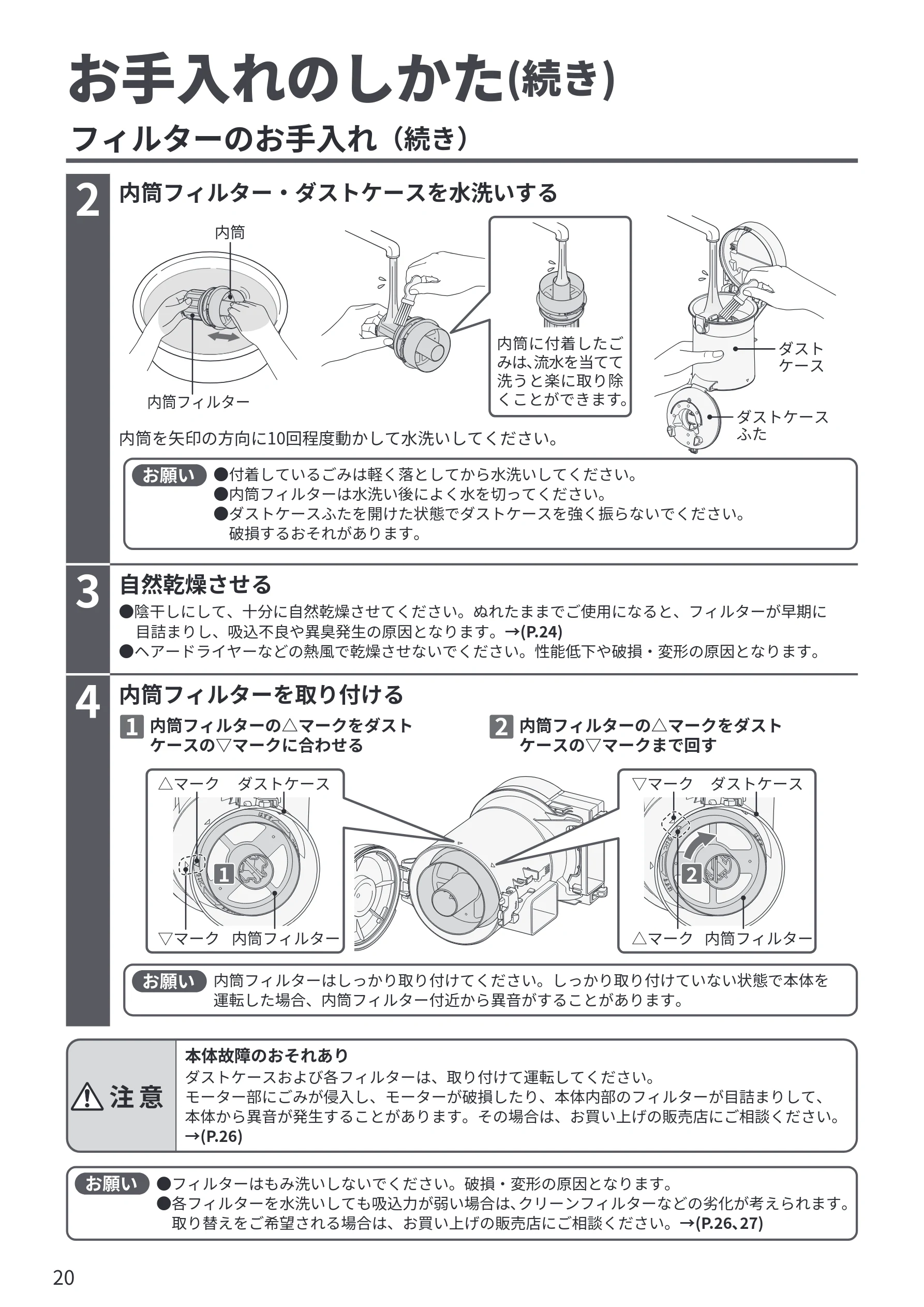 日立 CV-SP300R 取扱説明書 — お手入れのしかた(続き) — 図版 20-1 — 20ページ