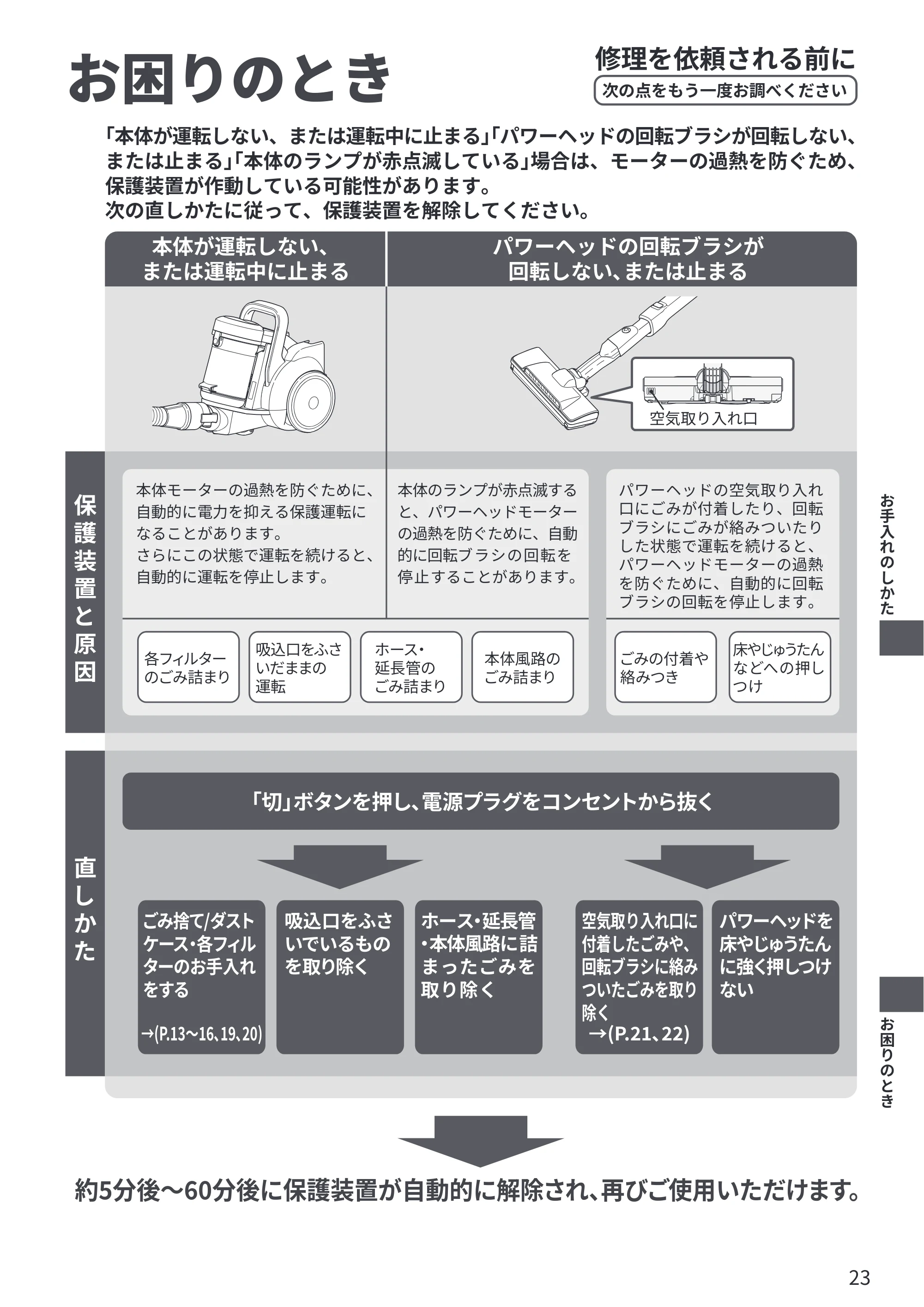 日立 CV-SP300R 取扱説明書 — お困りのとき — 原本ページ — 23ページ