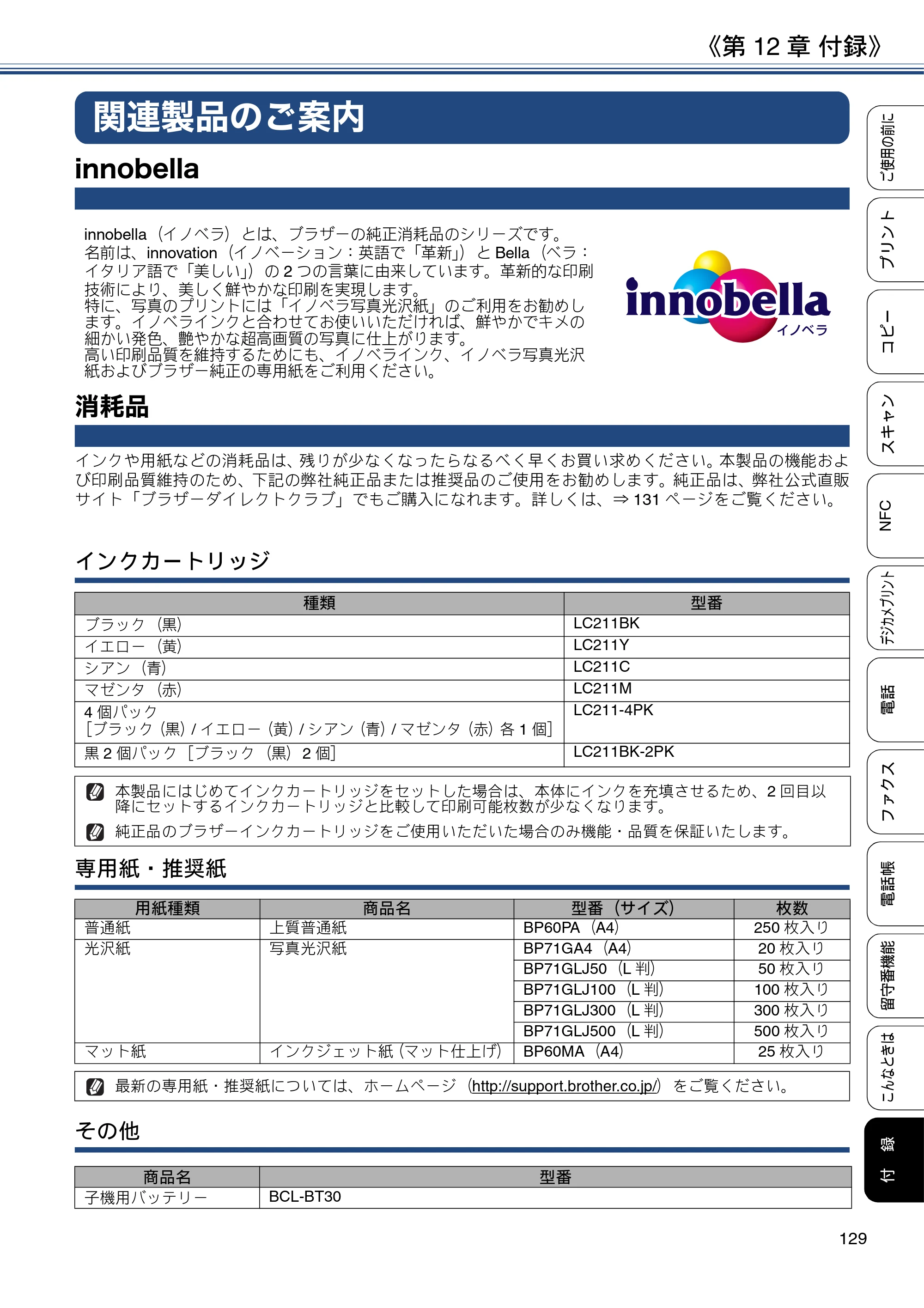 ブラザー MFC-J837DN / MFC-J837DWN / MFC-J907DN / MFC-J907DWN ユーザーズガイド ～基本編～ — 関連製品のご案内 — 原本ページ — 129ページ