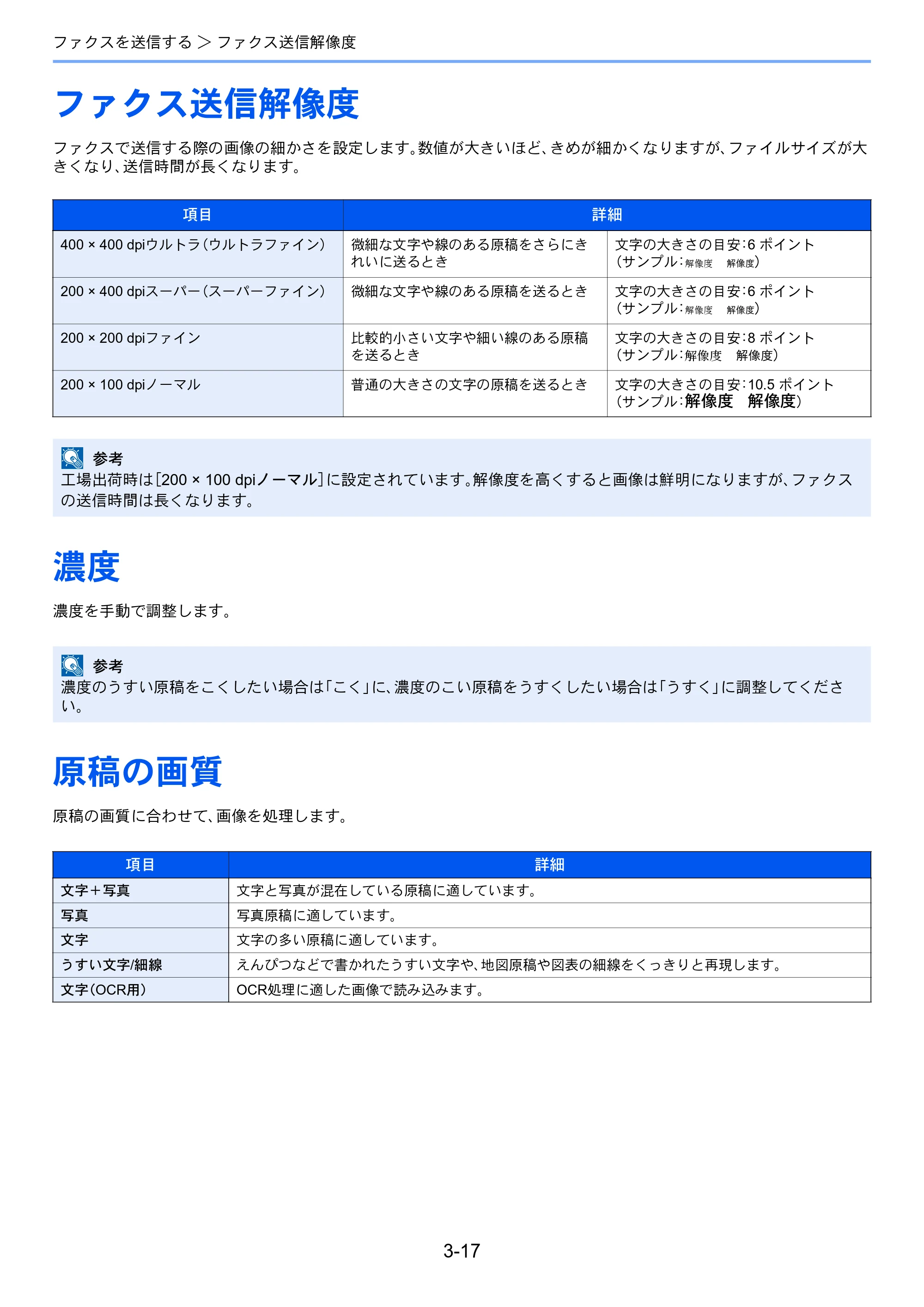 京セラ TASKalfa 352ci TASKalfa 352ci FAX使用説明書 — ファクス送信解像度 — 原本ページ — 52ページ