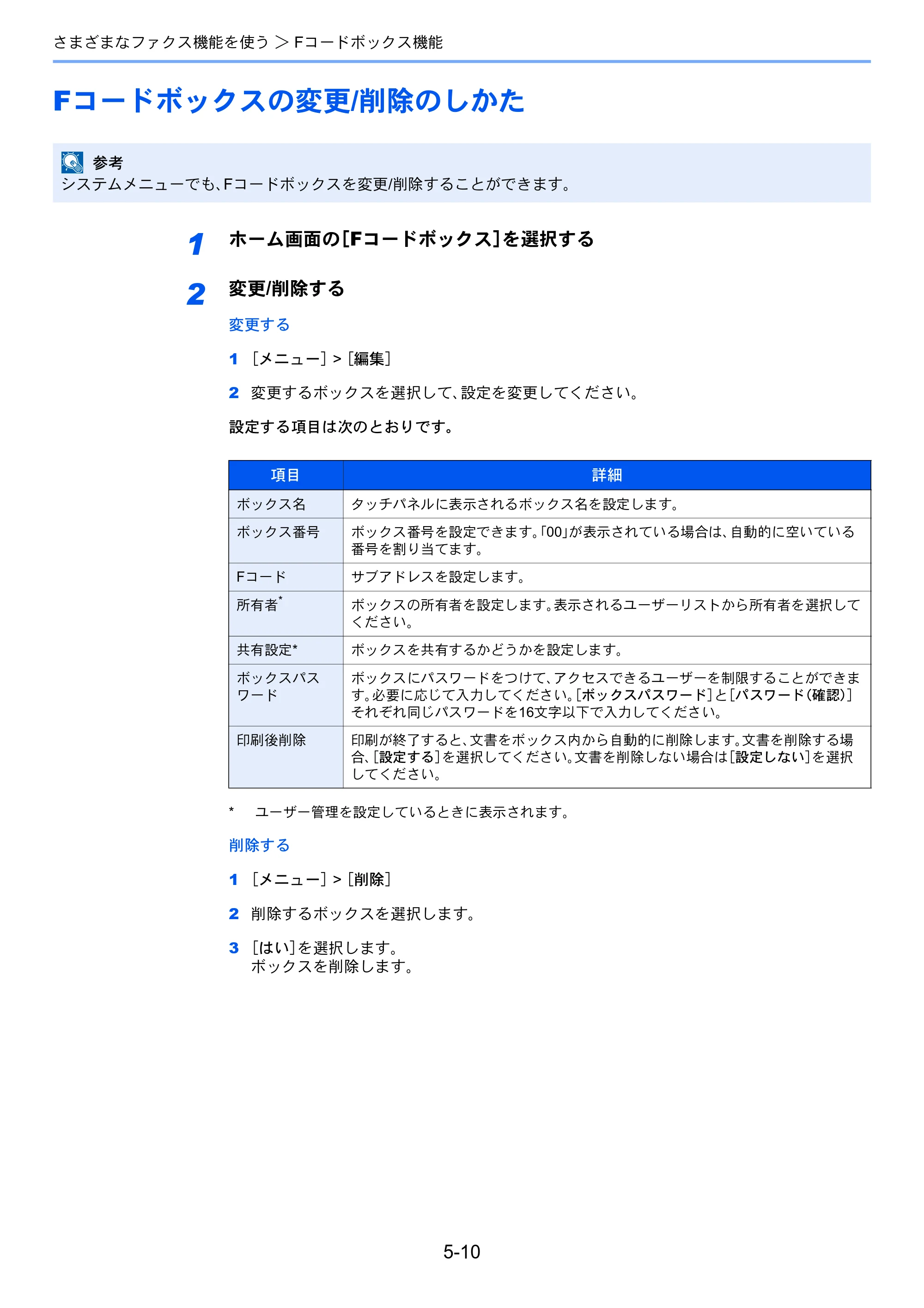 京セラ TASKalfa 352ci TASKalfa 352ci FAX使用説明書 — Fコードボックスの変更/削除のしかた — 原本ページ — 79ページ