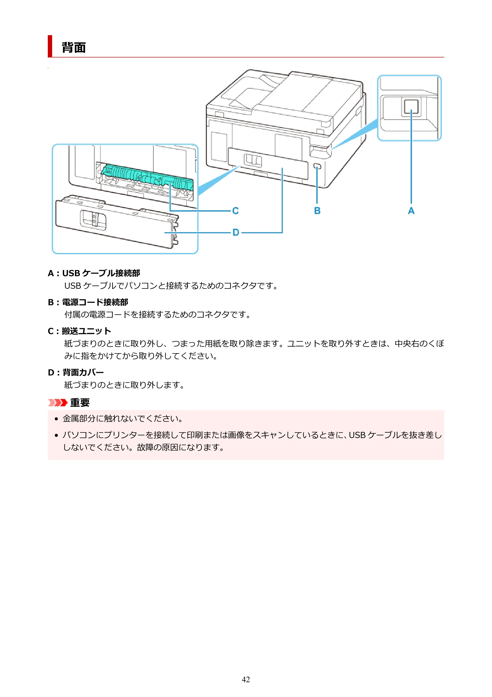 キヤノン PIXUS TS5630 オンラインマニュアル PDF版 2025年10月22日掲載（PDF：3.5MB） — 背面 — 原本ページ — 42ページ