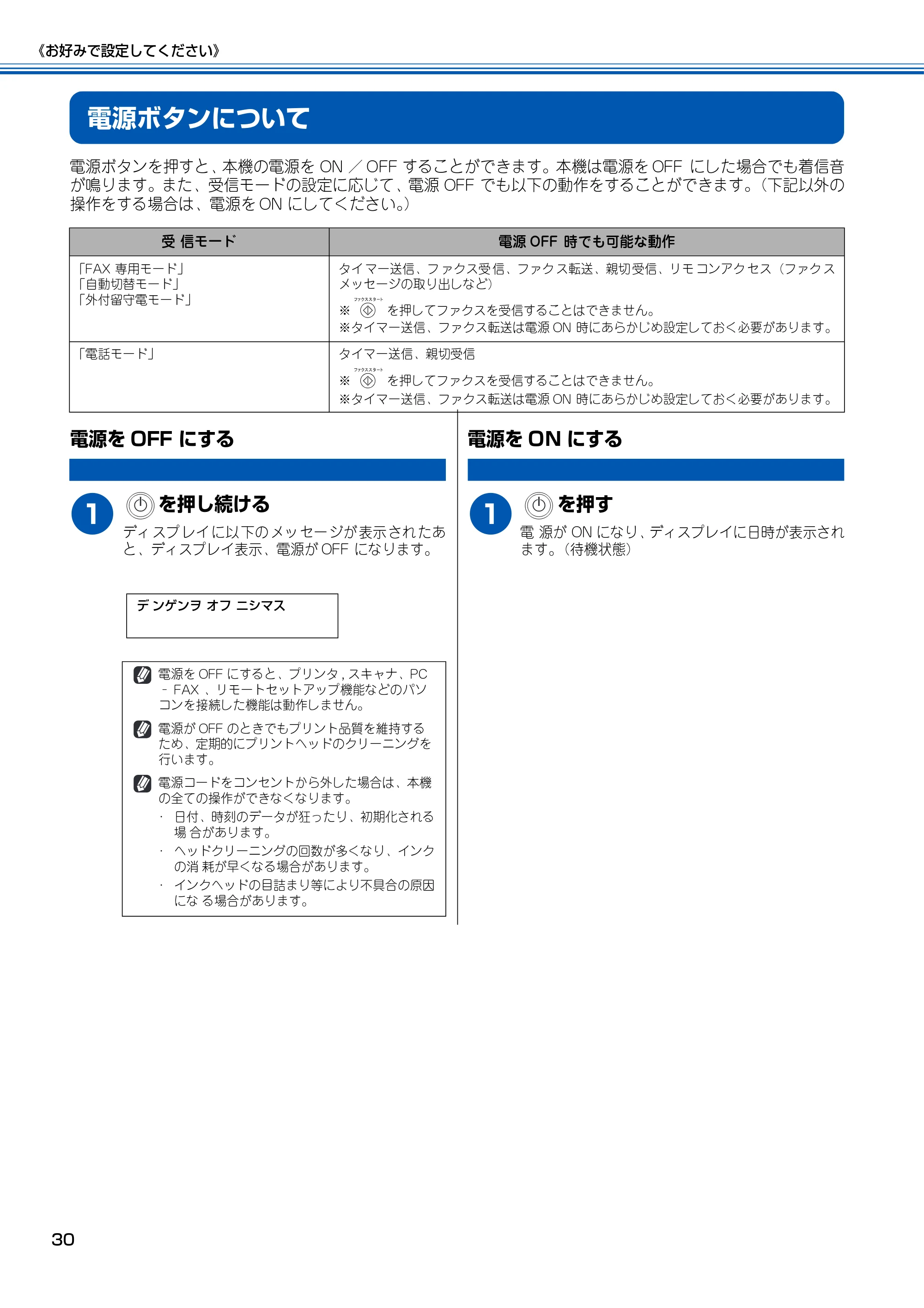 ブラザー MFC-100 取扱説明書(本体) — 電源ボタンについて — 原本ページ — 31ページ