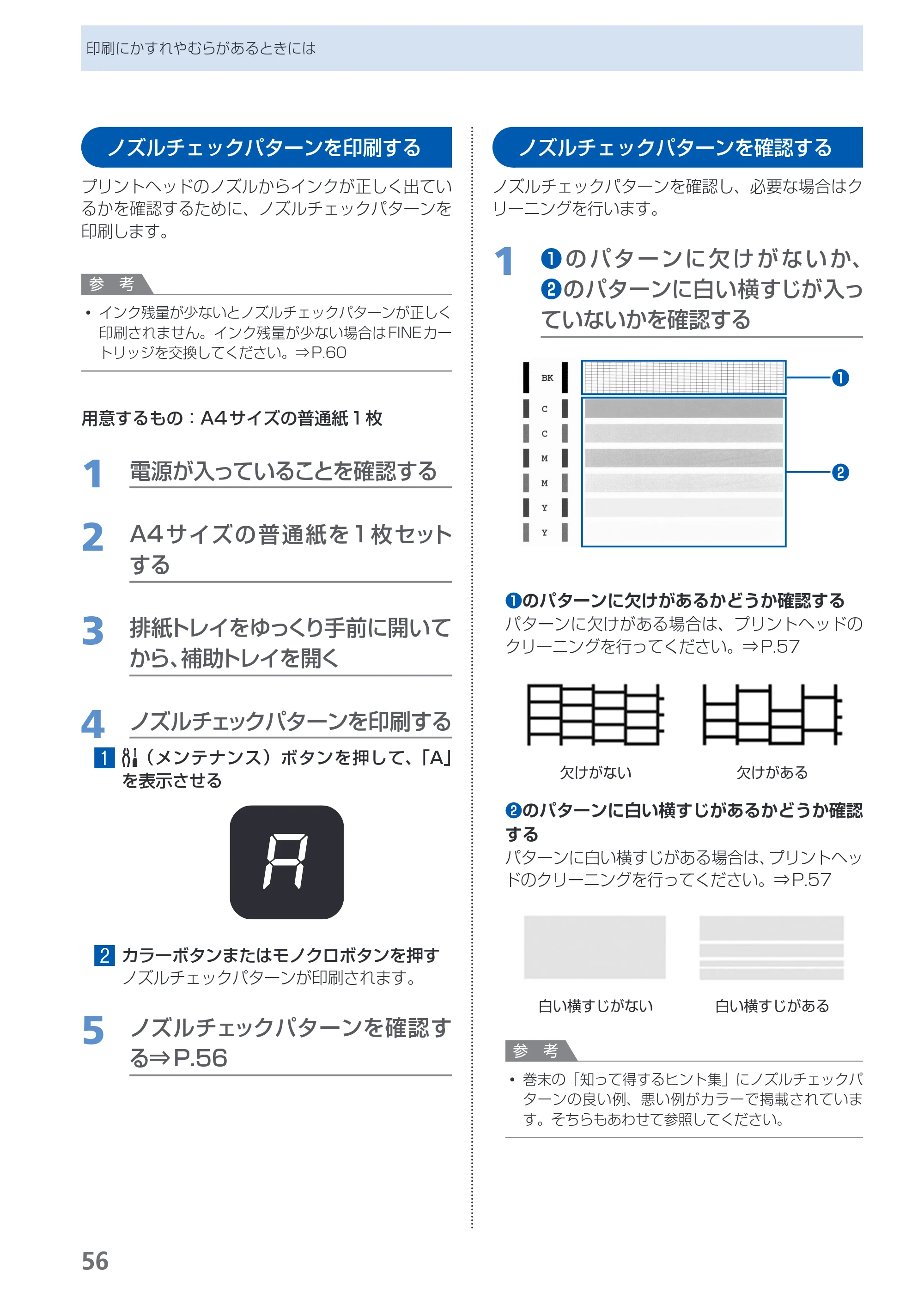 キヤノン PIXUS MP280 らくらく操作ガイド （PDF形式／13Mバイト） — ノズルチェックパターンを印刷する — 原本ページ — 58ページ