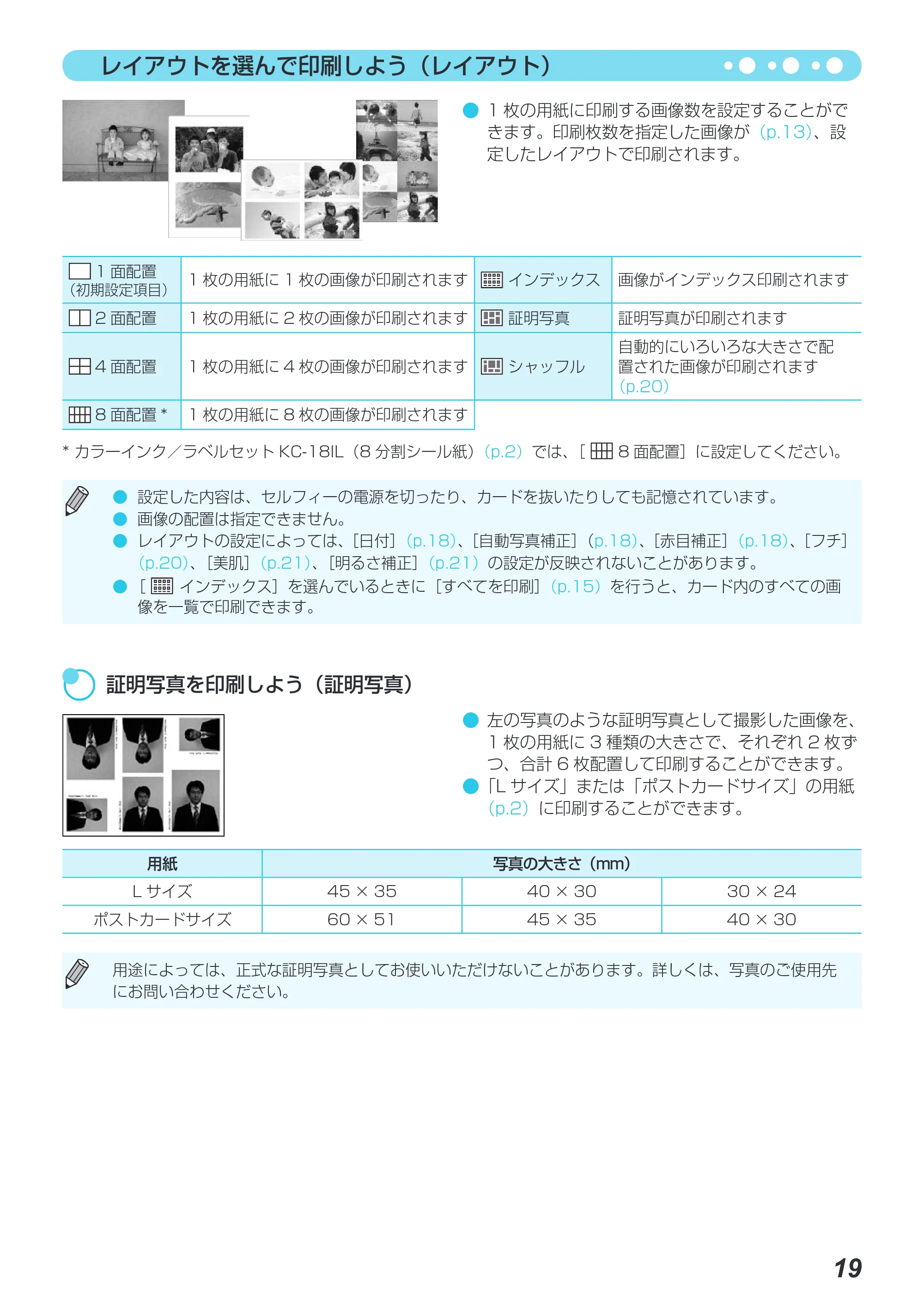 キヤノン SELPHY CP800 プリンターユーザーガイド (PDF:11.7MB) — レイアウトを選んで印刷しよう(レイアウト) — 原本ページ — 20ページ