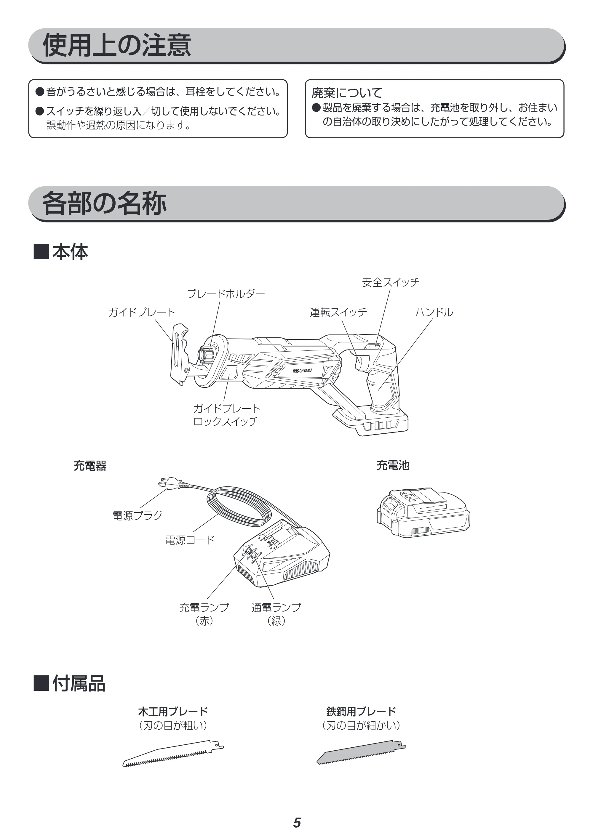 アイリスオーヤマ JRS20 取扱説明書 — 原本ページ — 5ページ