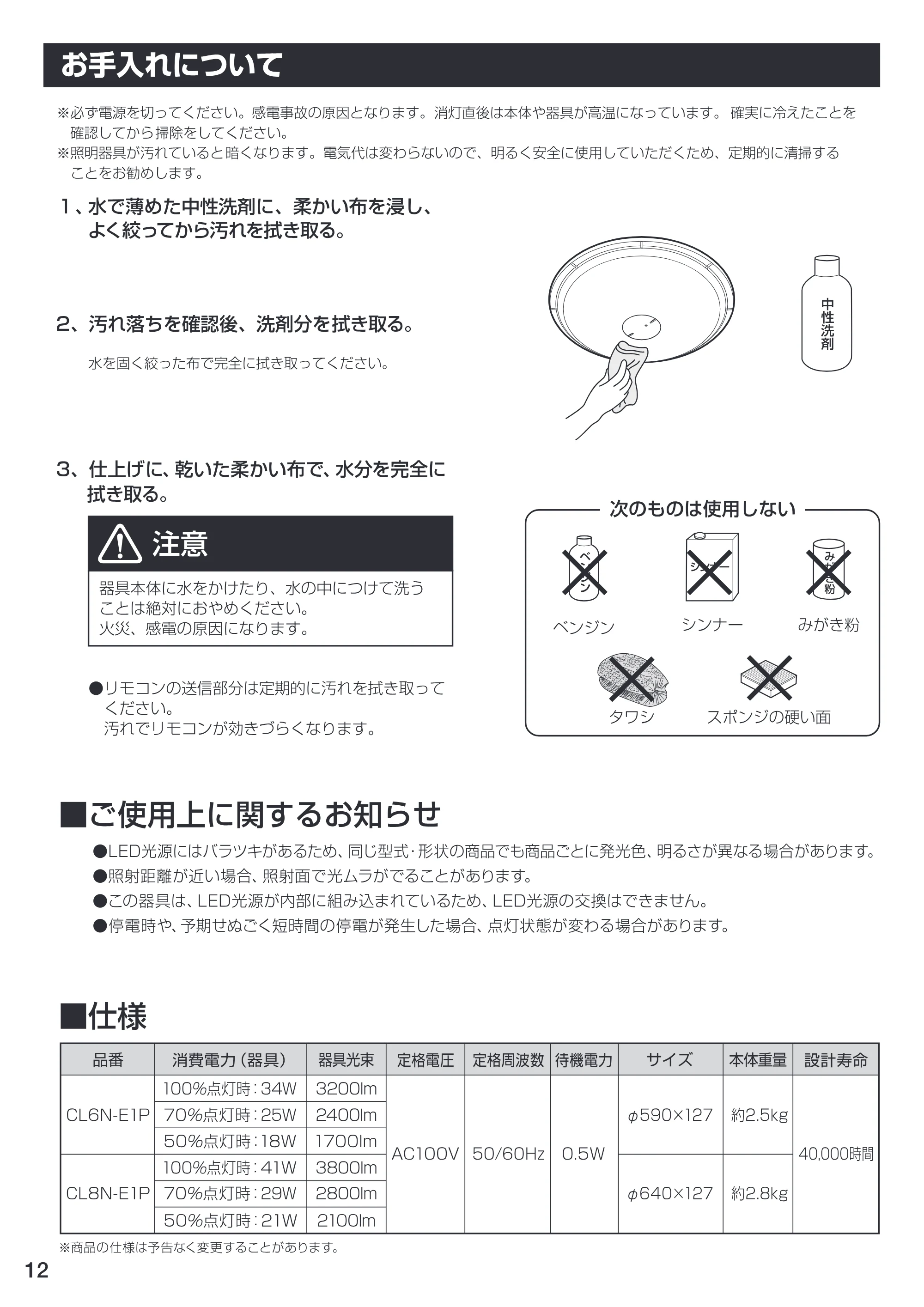 アイリスオーヤマ CL6N-E1P 取扱説明書 — 原本ページ — 12ページ