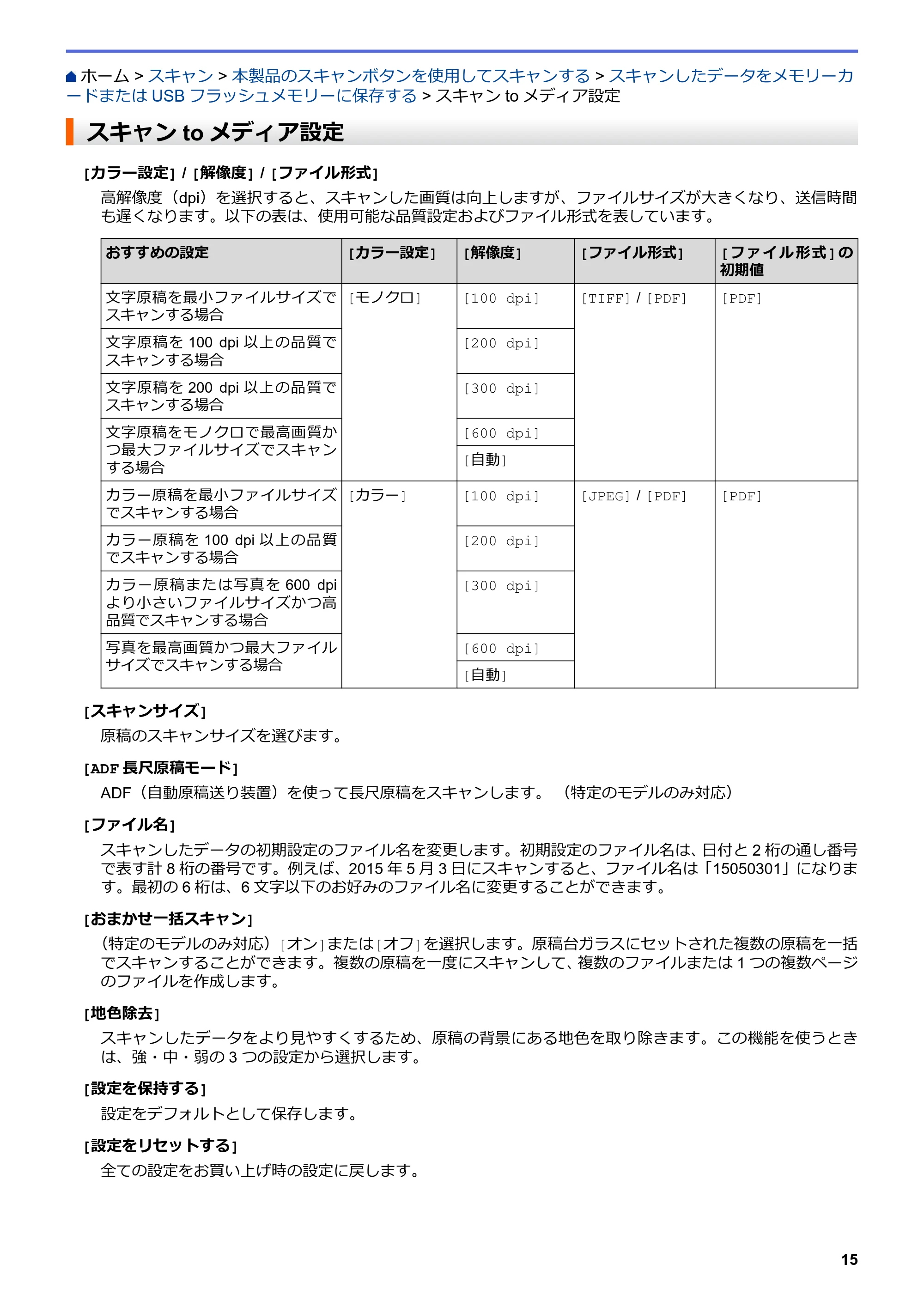 ブラザー DCP-J567N / DCP-J767N / DCP-J968N-B/W ユーザーズガイド（印刷用） ～パソコン活用＆ネットワーク～ — スキャンtoメディア設定 — 原本ページ — 19ページ