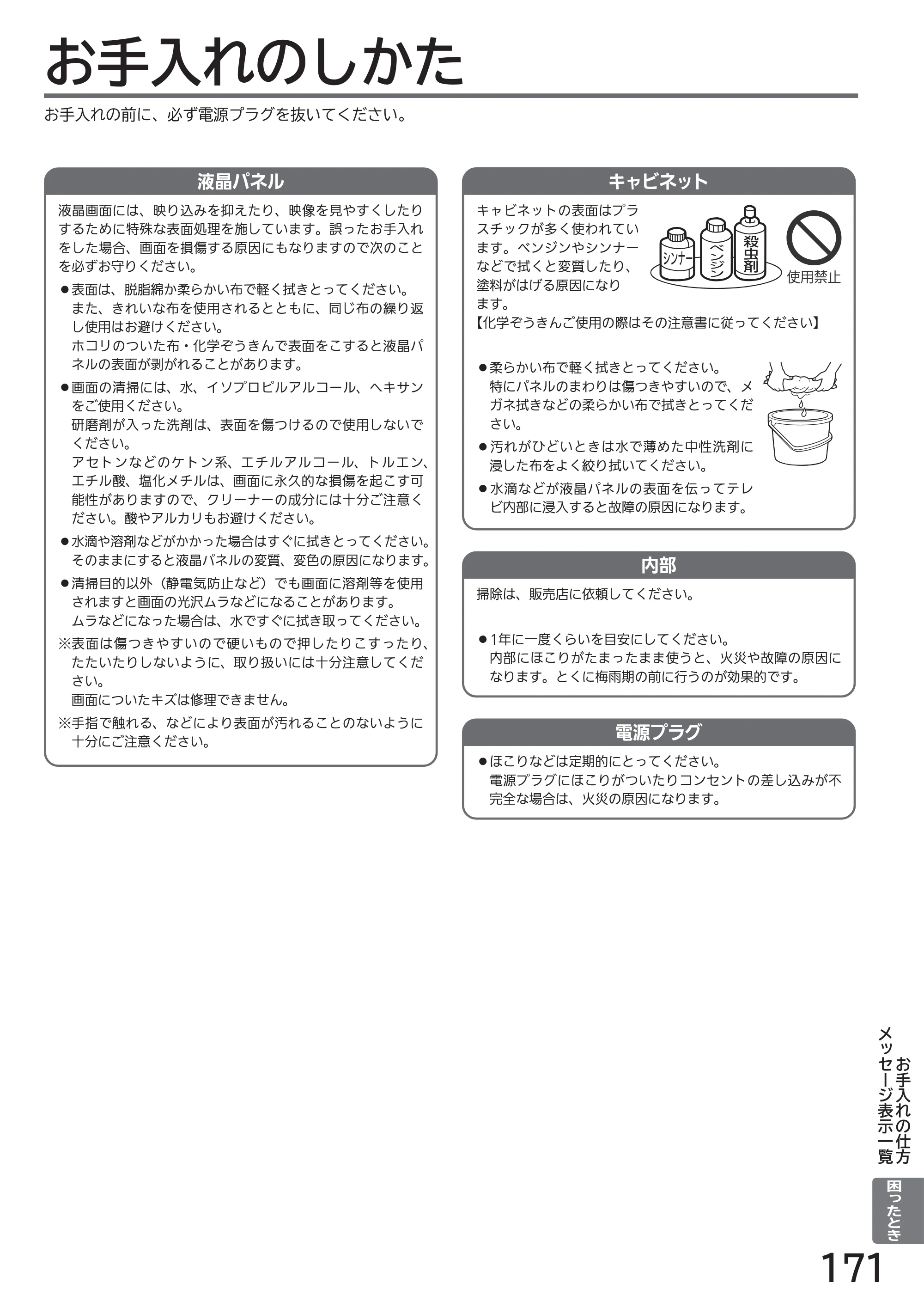 日立 L32-H2 取扱説明書 — お手入れのしかた — 原本ページ — 171ページ