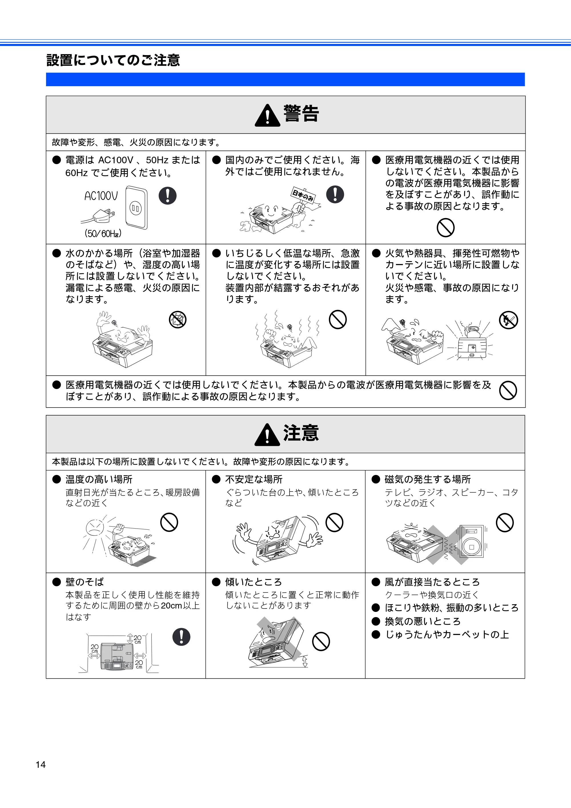 ブラザー MFC-480CN 取扱説明書（本体） — 設置についてのご注意 — 原本ページ — 16ページ