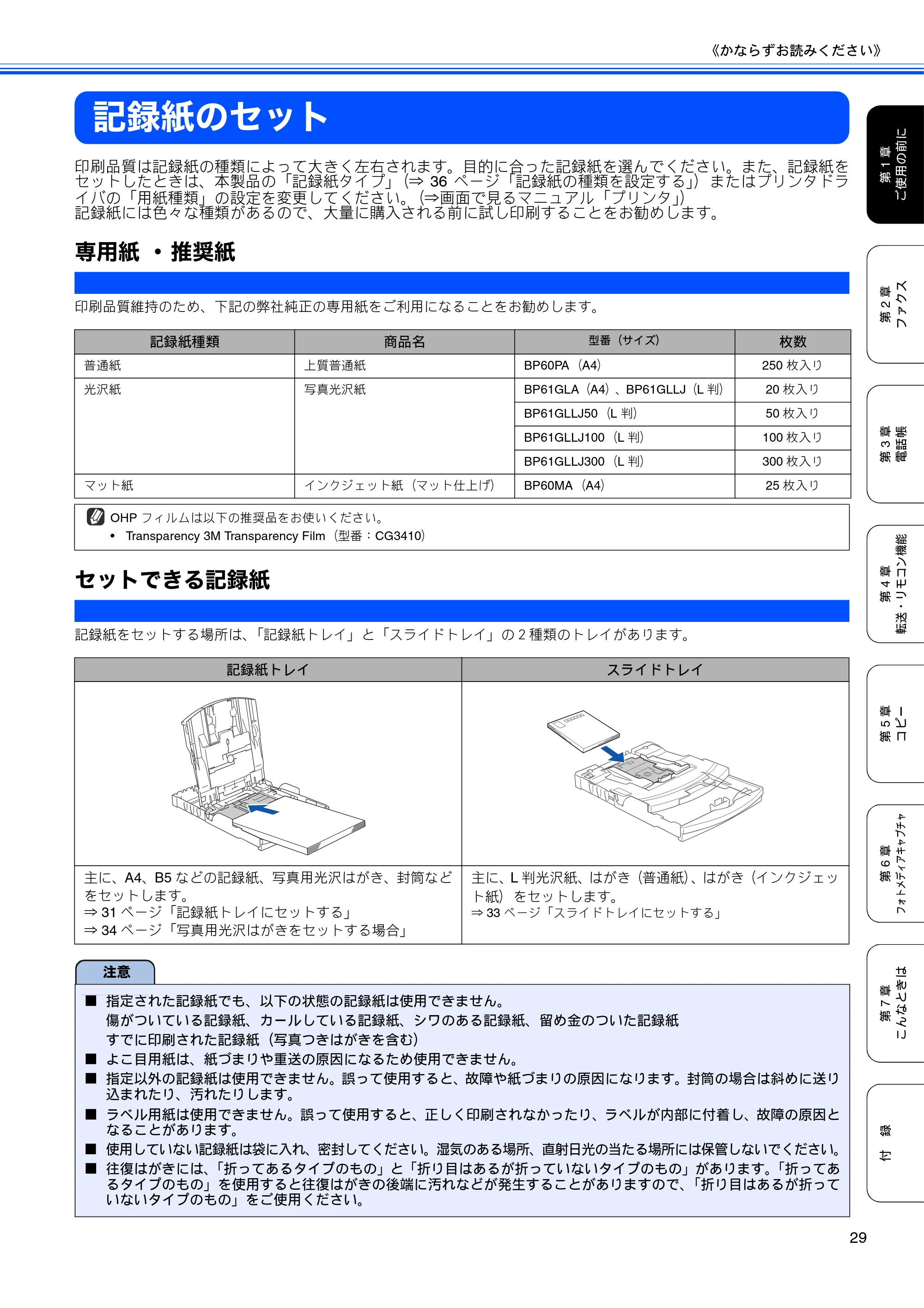 ブラザー MFC-480CN 取扱説明書（本体） — 記録紙のセット — 原本ページ — 31ページ