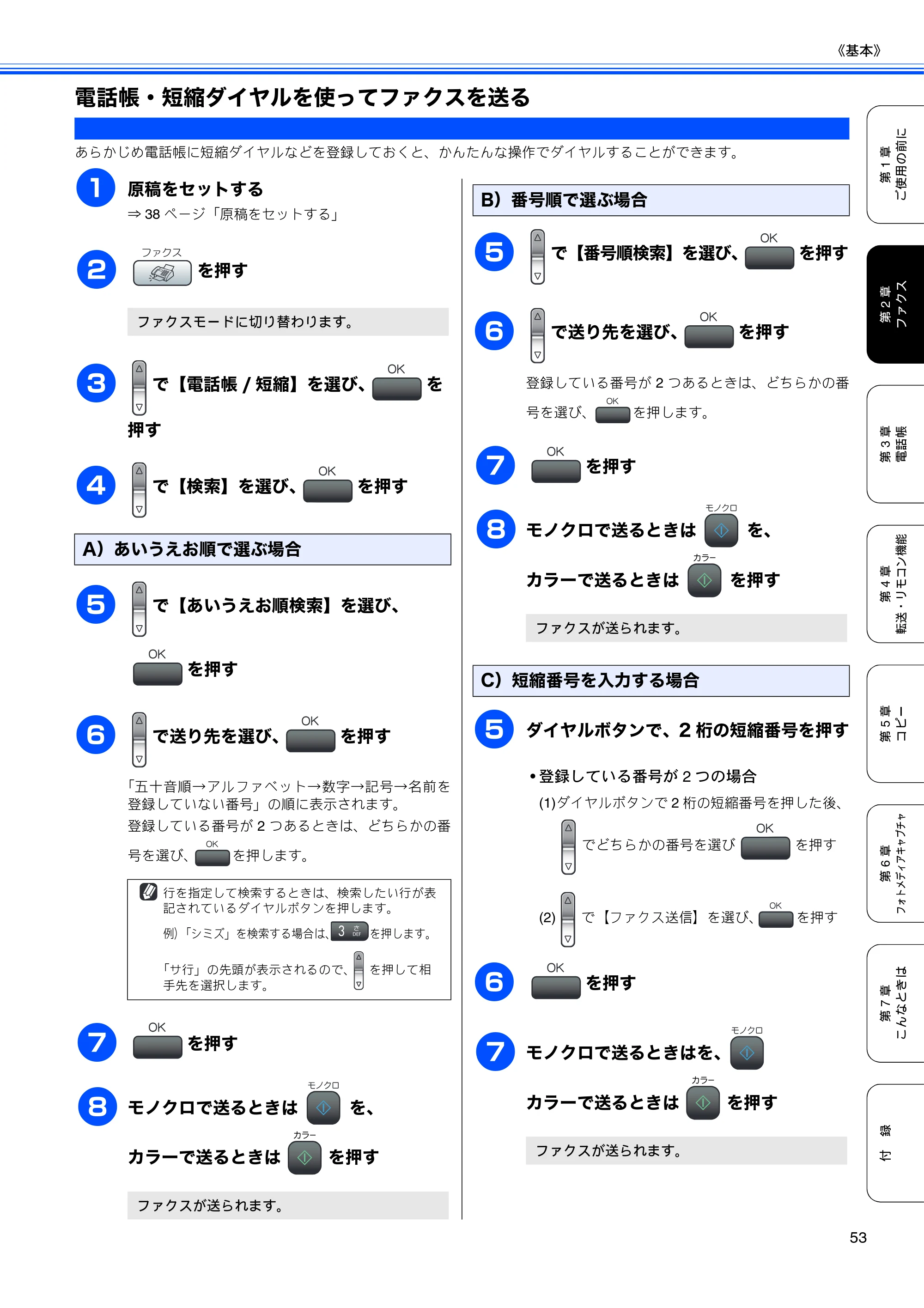 ブラザー MFC-480CN 取扱説明書（本体） — 電話帳・短縮ダイヤルを使ってファクスを送る — 原本ページ — 55ページ