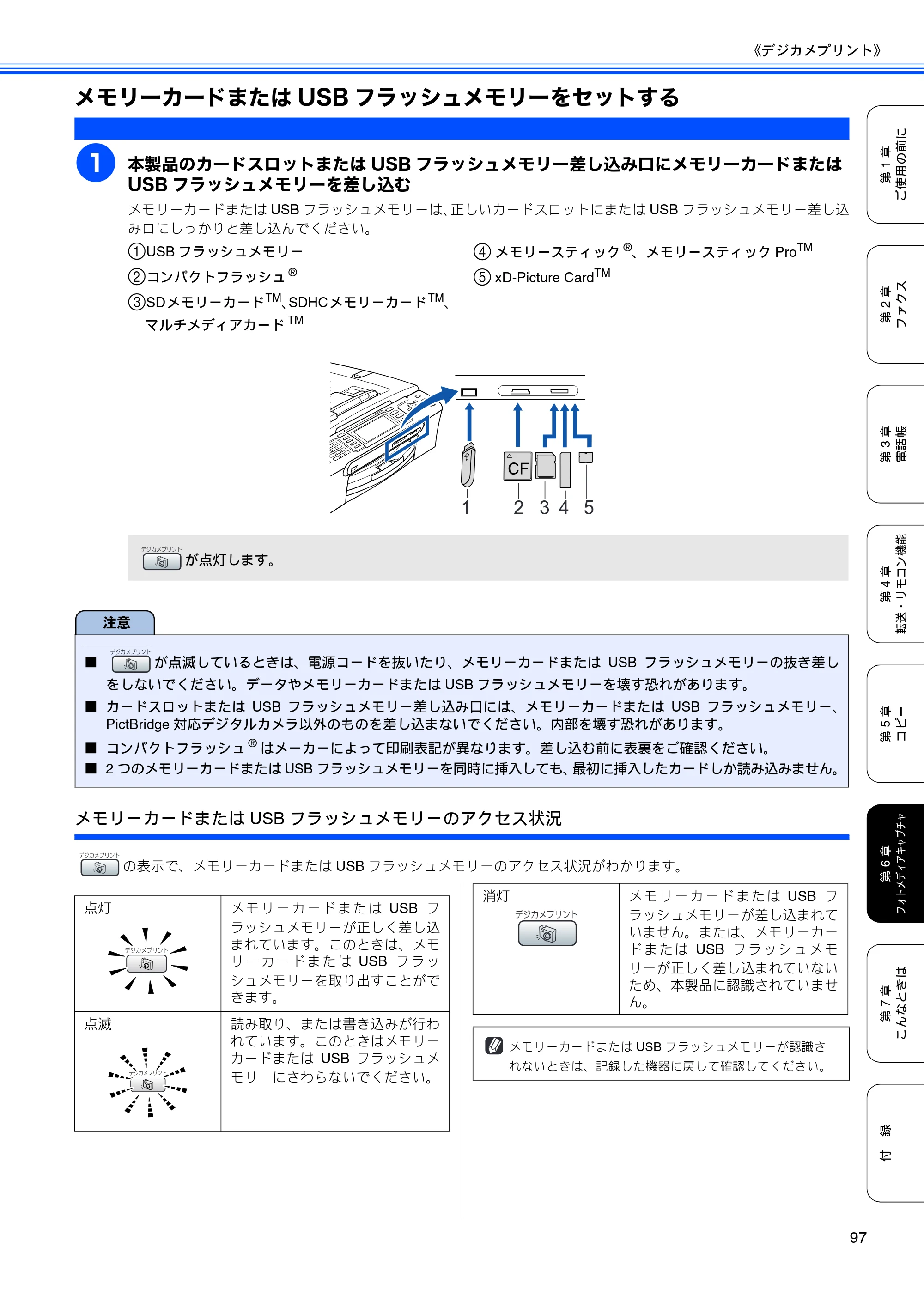 ブラザー MFC-480CN 取扱説明書（本体） — メモリーカードまたはUSBフラッシュメモリーをセットする — 原本ページ — 99ページ