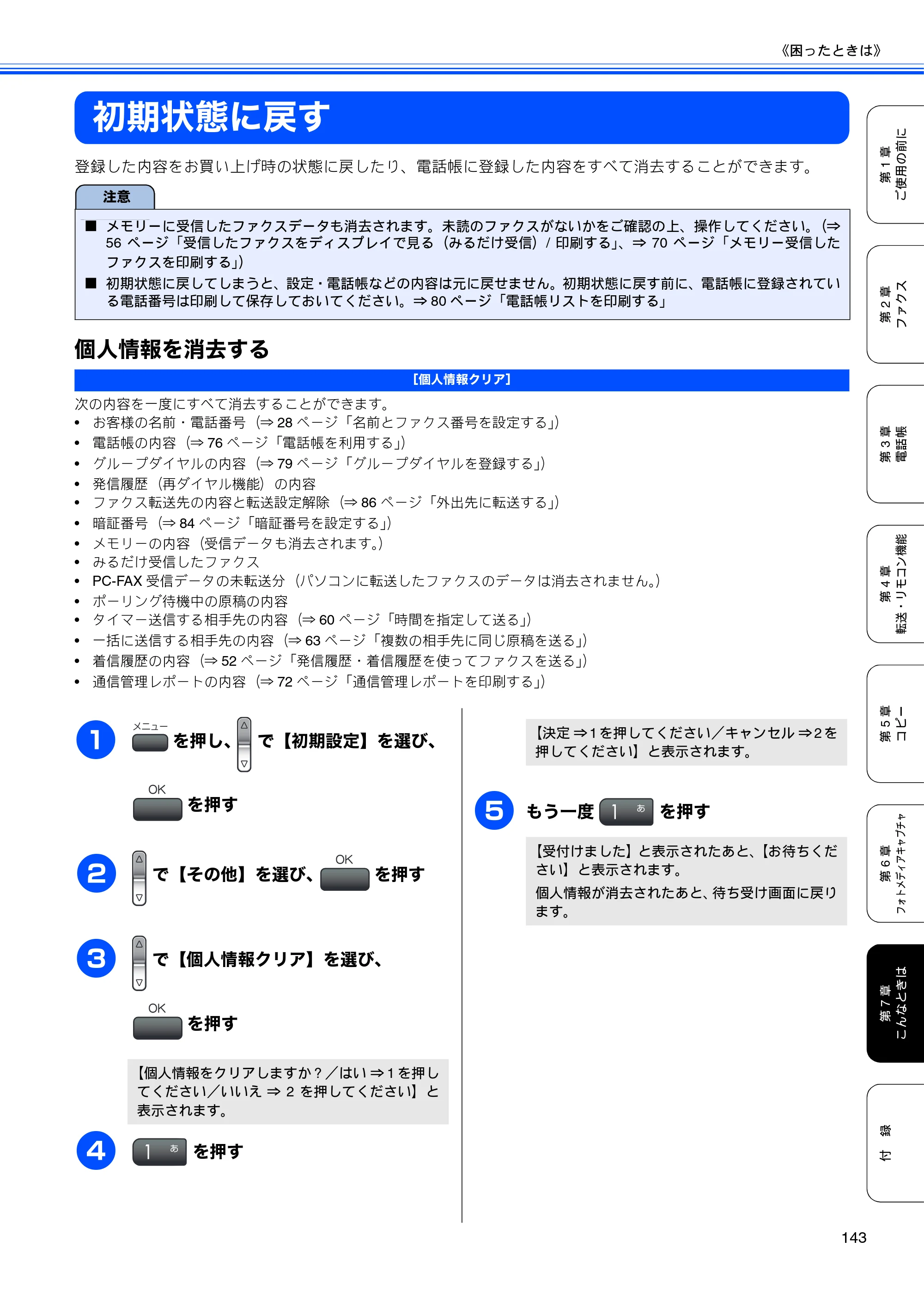 ブラザー MFC-480CN 取扱説明書（本体） — 初期状態に戻す — 原本ページ — 145ページ