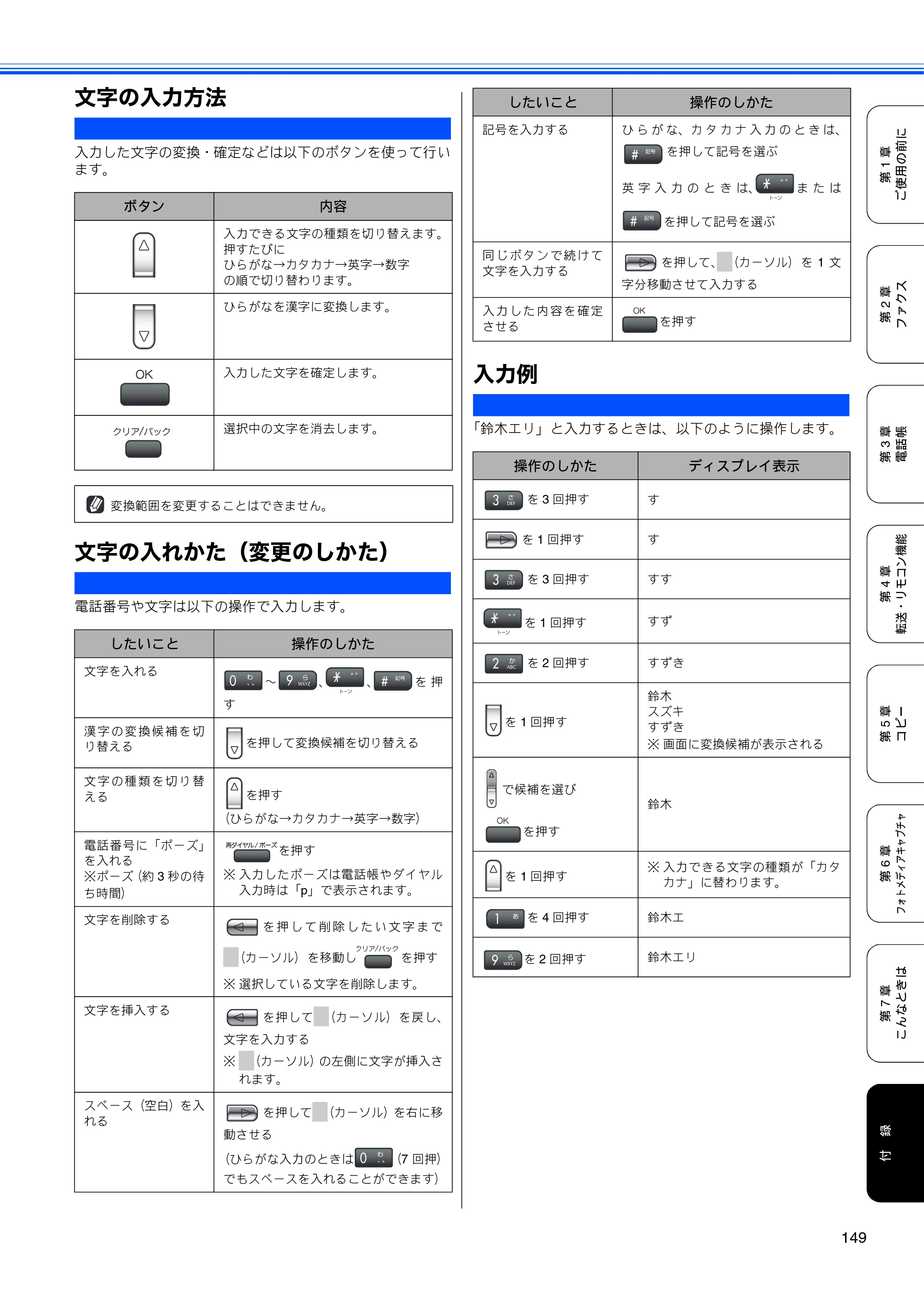 ブラザー MFC-480CN 取扱説明書（本体） — 文字の入力方法 — 原本ページ — 151ページ