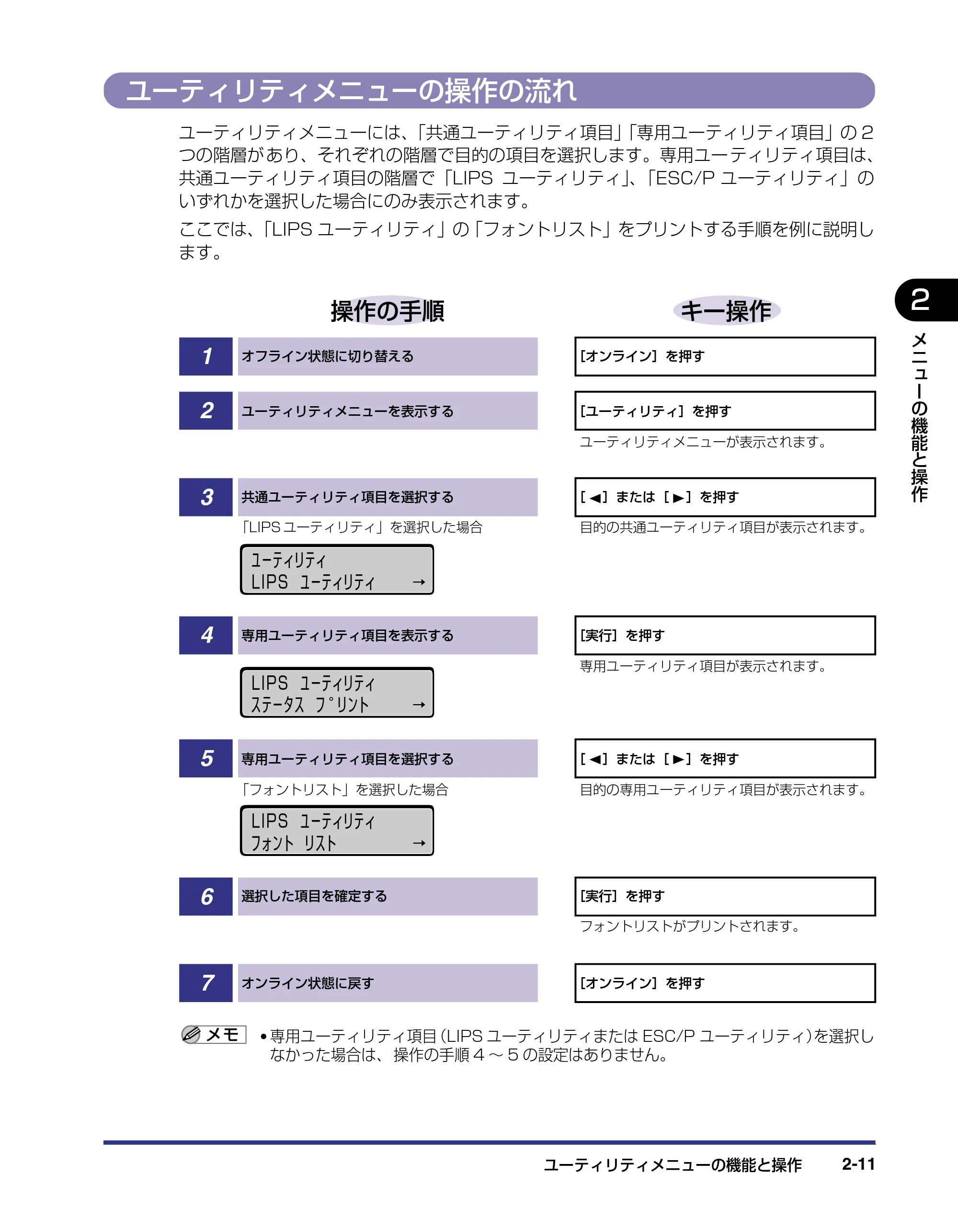キヤノン LBP-2510 LIPS機能ガイド (PDF形式/1.87Mバイト) — ユーティリティメニューの操作の流れ — 原本ページ — 33ページ