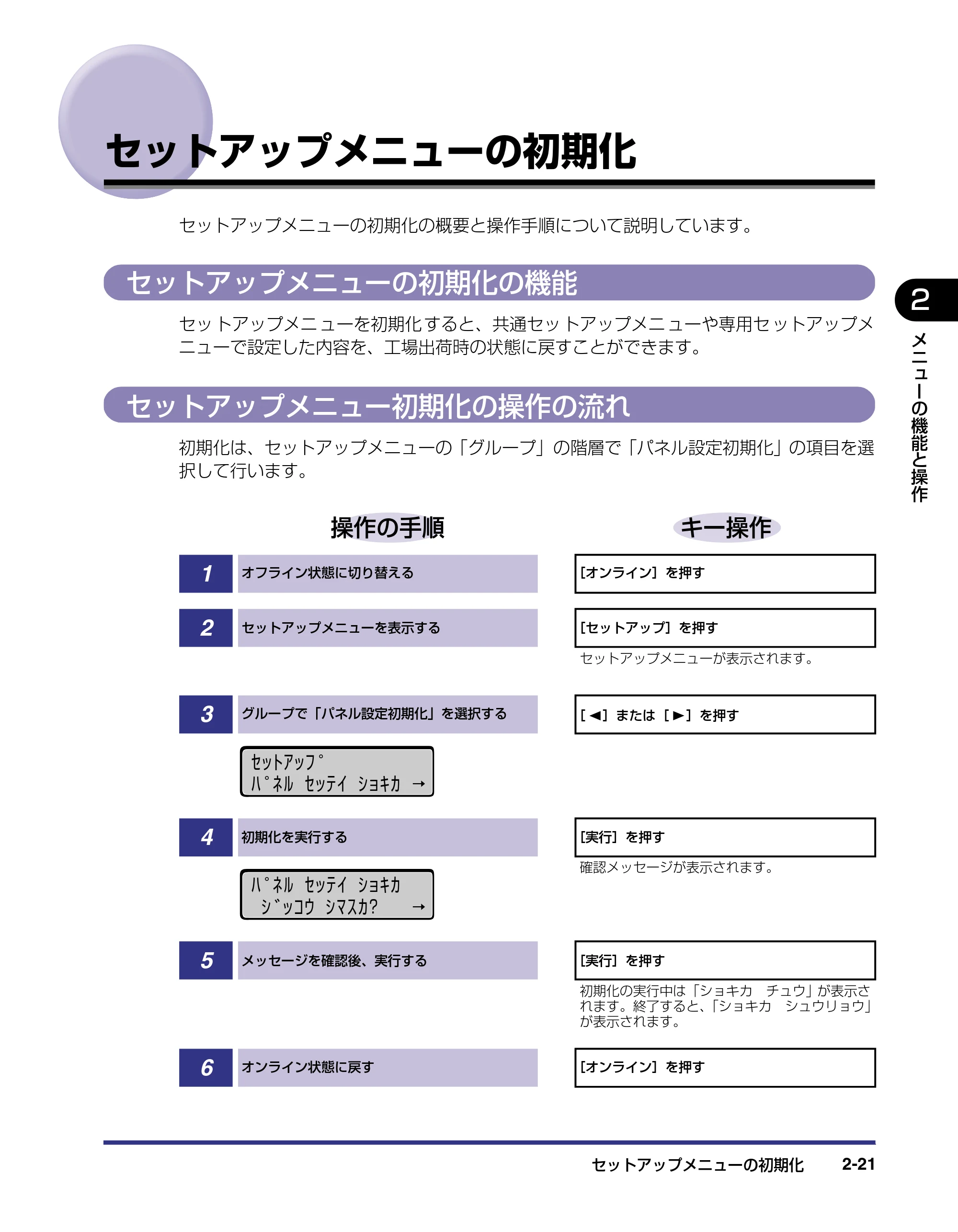 キヤノン LBP-2510 LIPS機能ガイド (PDF形式/1.87Mバイト) — セットアップメニューの初期化 — 原本ページ — 43ページ