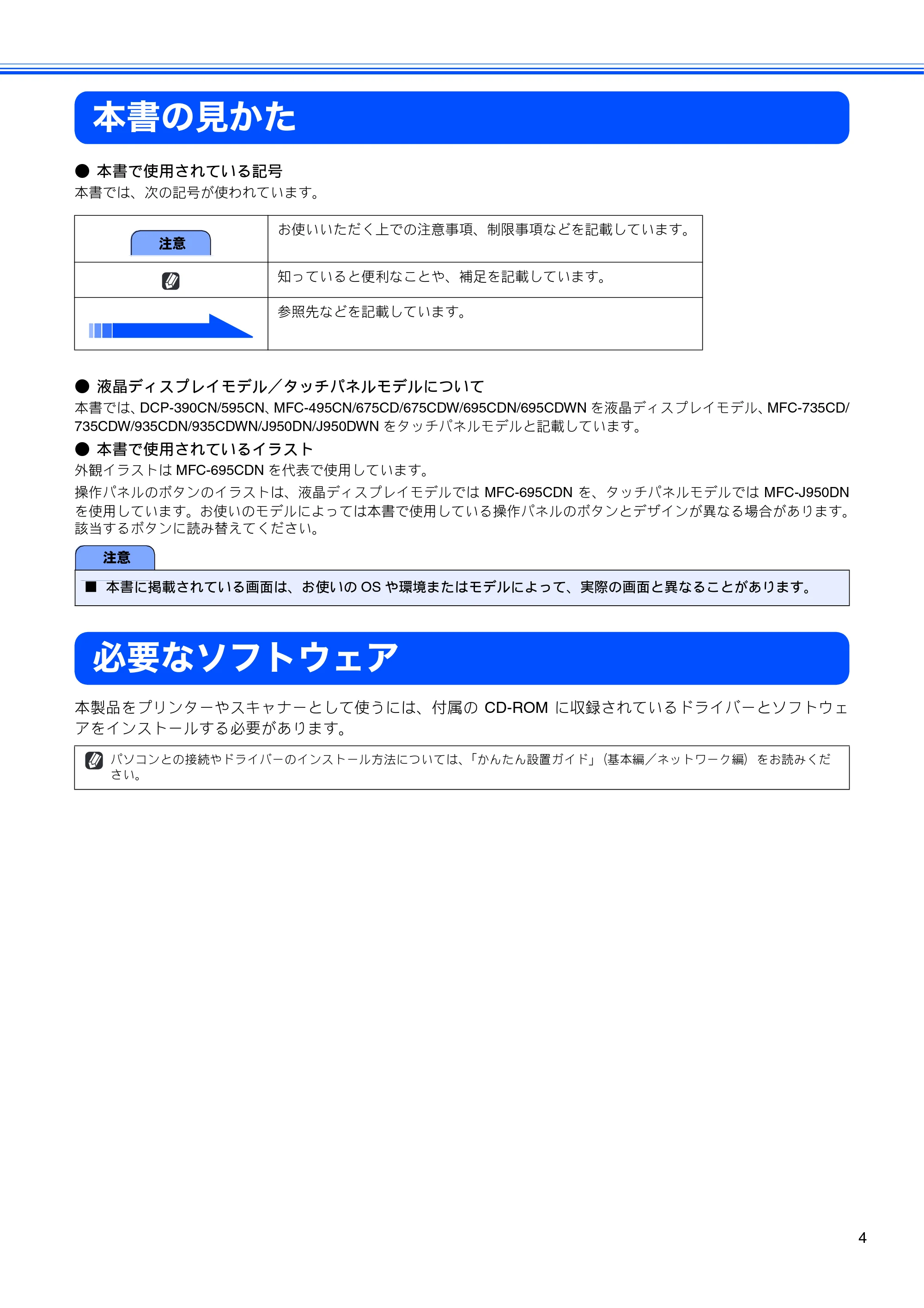 ブラザー DCP-390CN / DCP-595CN / MFC-495CN ユーザーズガイド ～応用編～ — 本書の見かた — 原本ページ — 6ページ