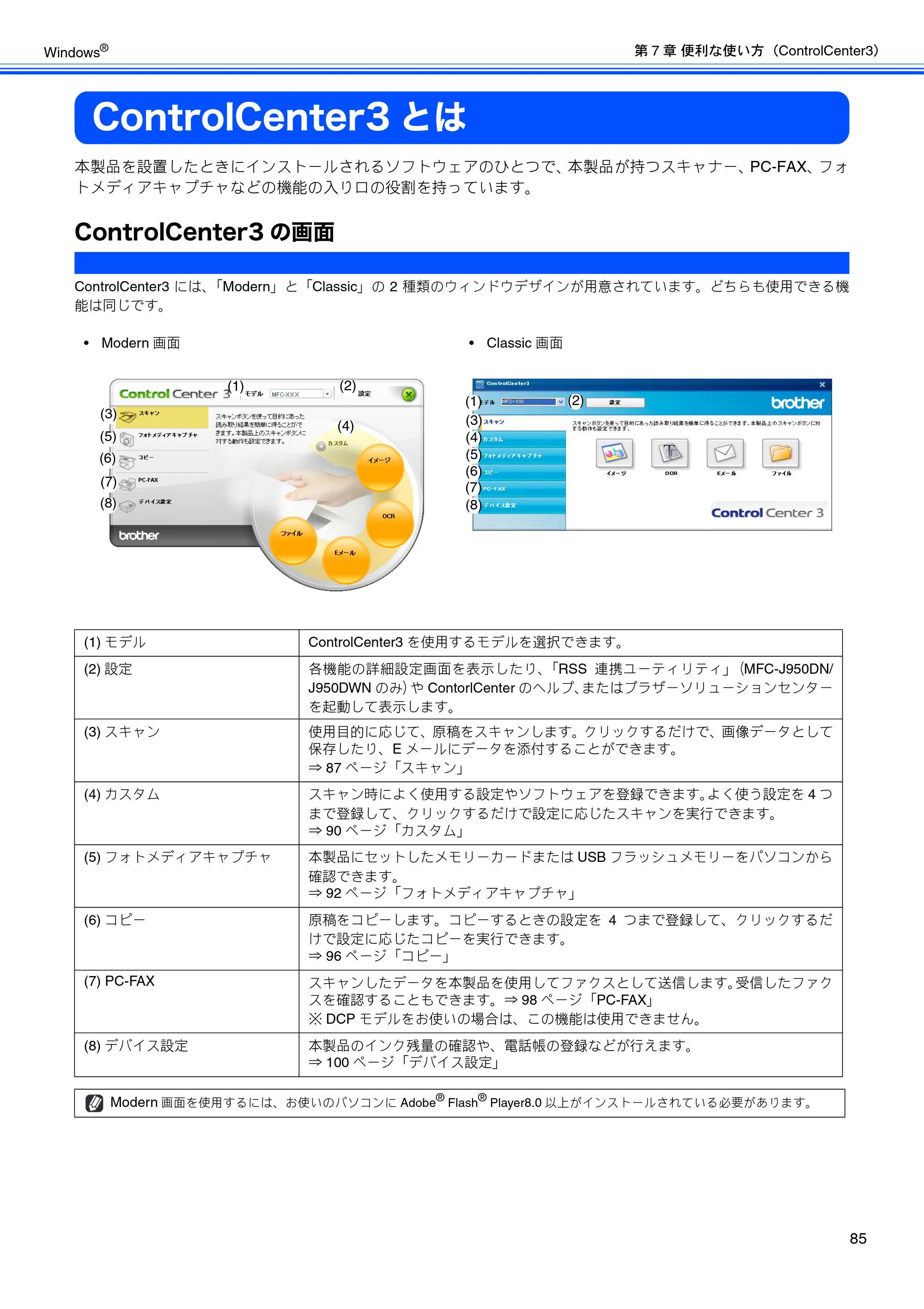 ブラザー DCP-390CN / DCP-595CN / MFC-495CN ユーザーズガイド ～応用編～ — ControlCenter3とは — 原本ページ — 87ページ