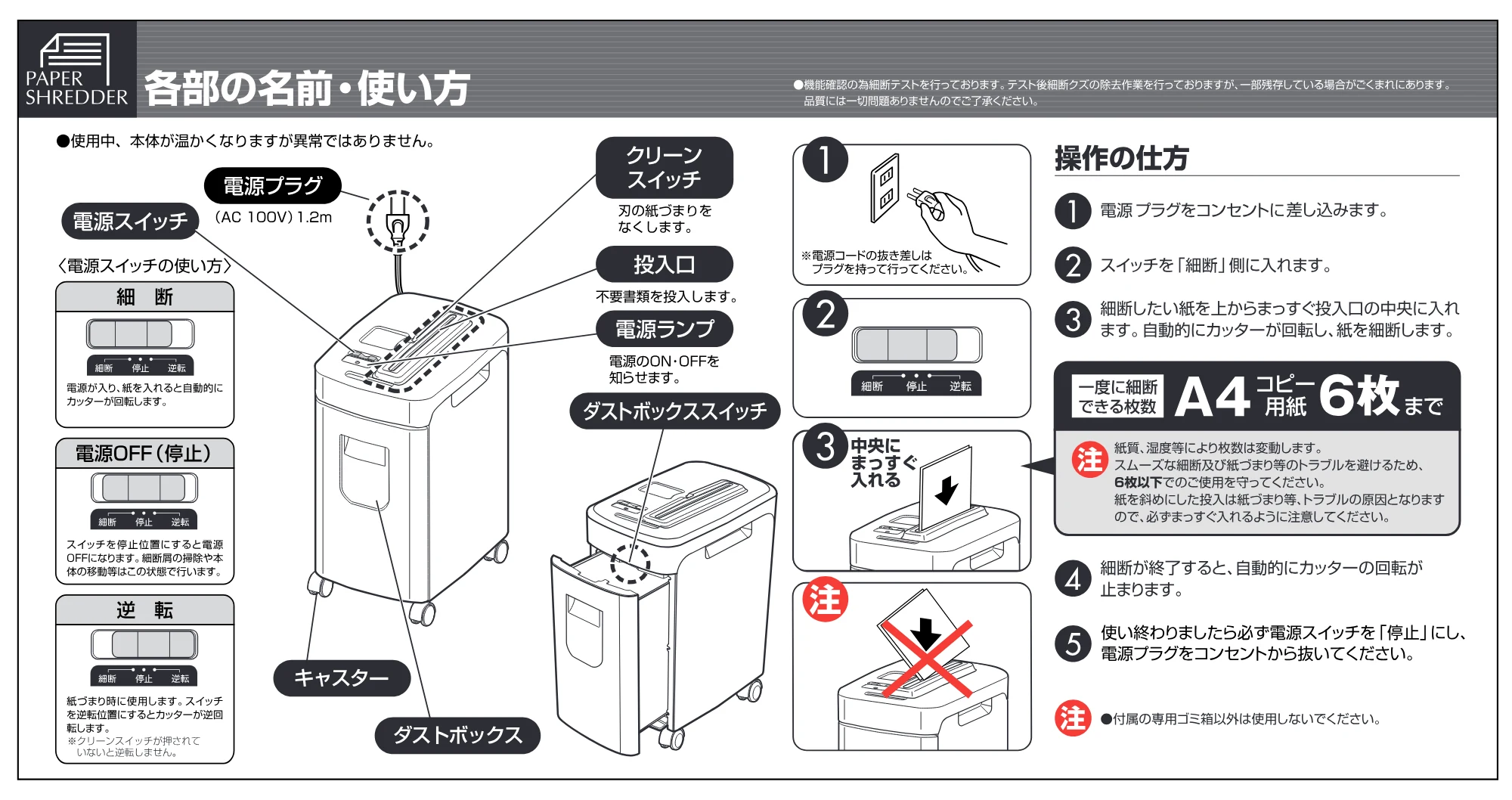 アイリスオーヤマ ペーパーシュレッダー P6H 取扱説明書 — 原本ページ — 3ページ