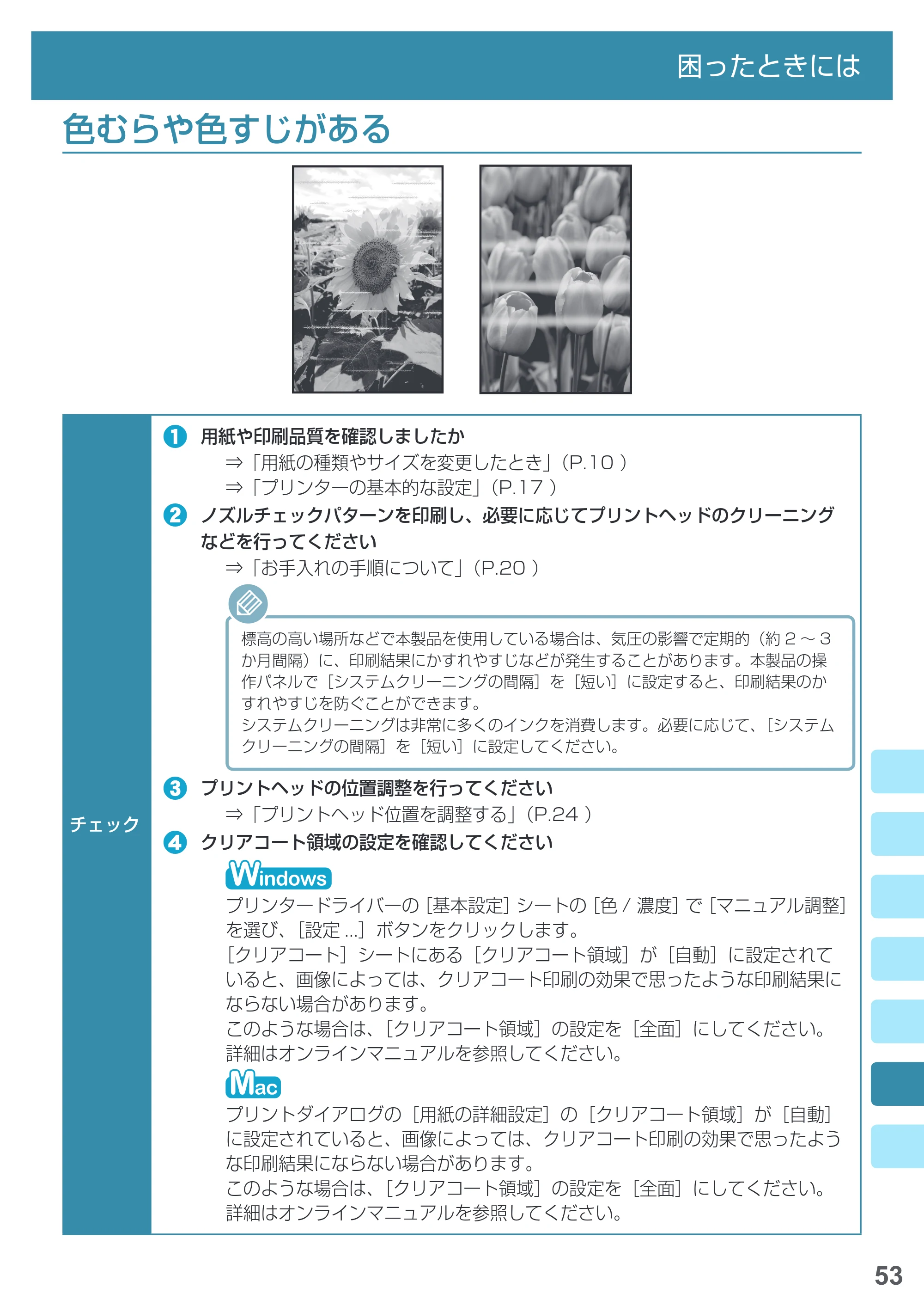 キヤノン PRO-1000 imagePROGRAF PRO-1000 基本操作マニュアル（PDF：4.04MB） — 色むらや色すじがある — 原本ページ — 55ページ