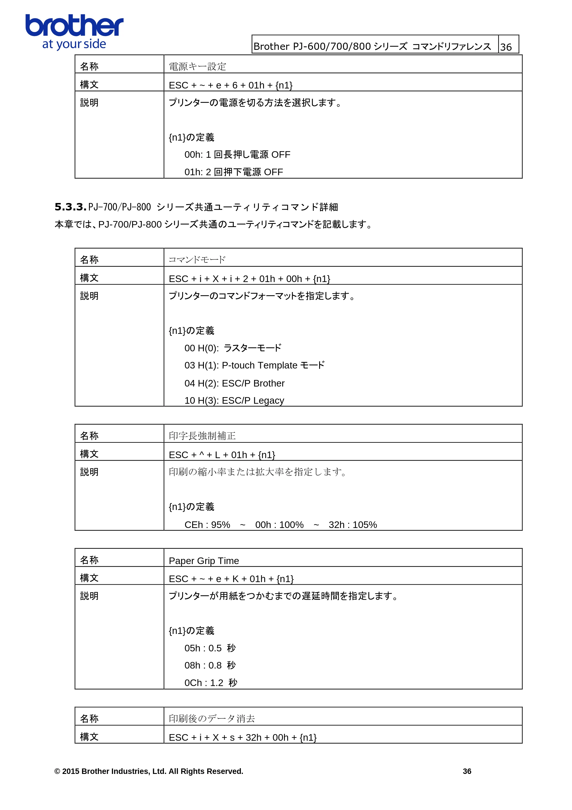ブラザー PJ-623 / PJ-663 / PJ-673 ラスターコマンドリファレンス — 原本ページ — 39ページ
