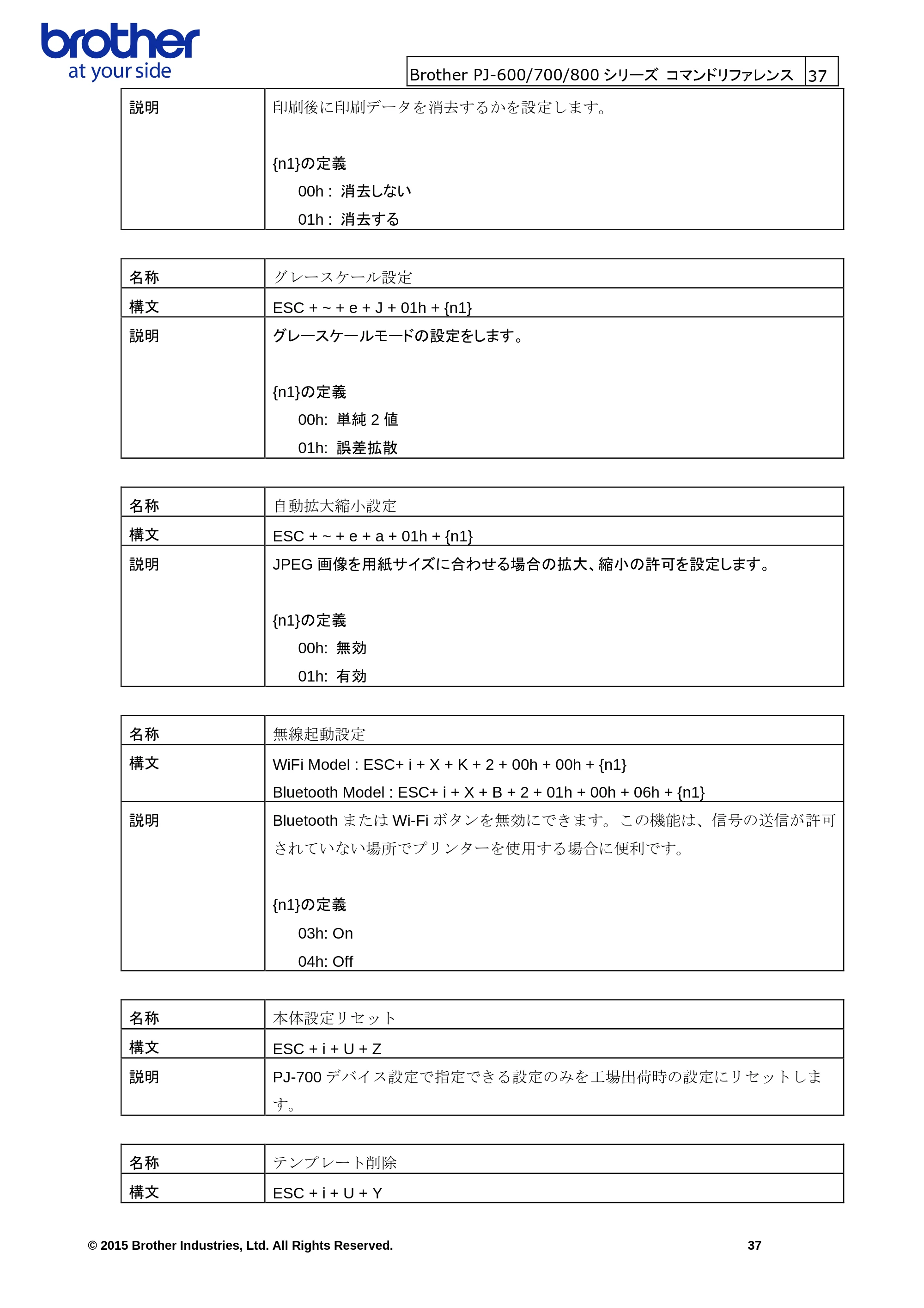 ブラザー PJ-623 / PJ-663 / PJ-673 ラスターコマンドリファレンス — 原本ページ — 40ページ