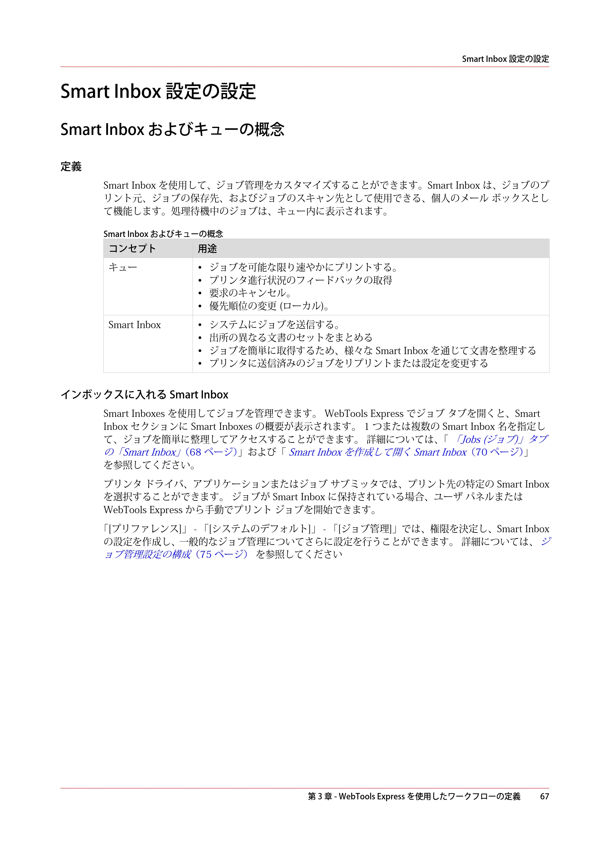 キヤノン PlotWave 5000 操作ガイド 2021年10月2日掲載 （PDF形式／12.48Mバイト） — Smart Inbox 設定の設定 — 原本ページ — 67ページ
